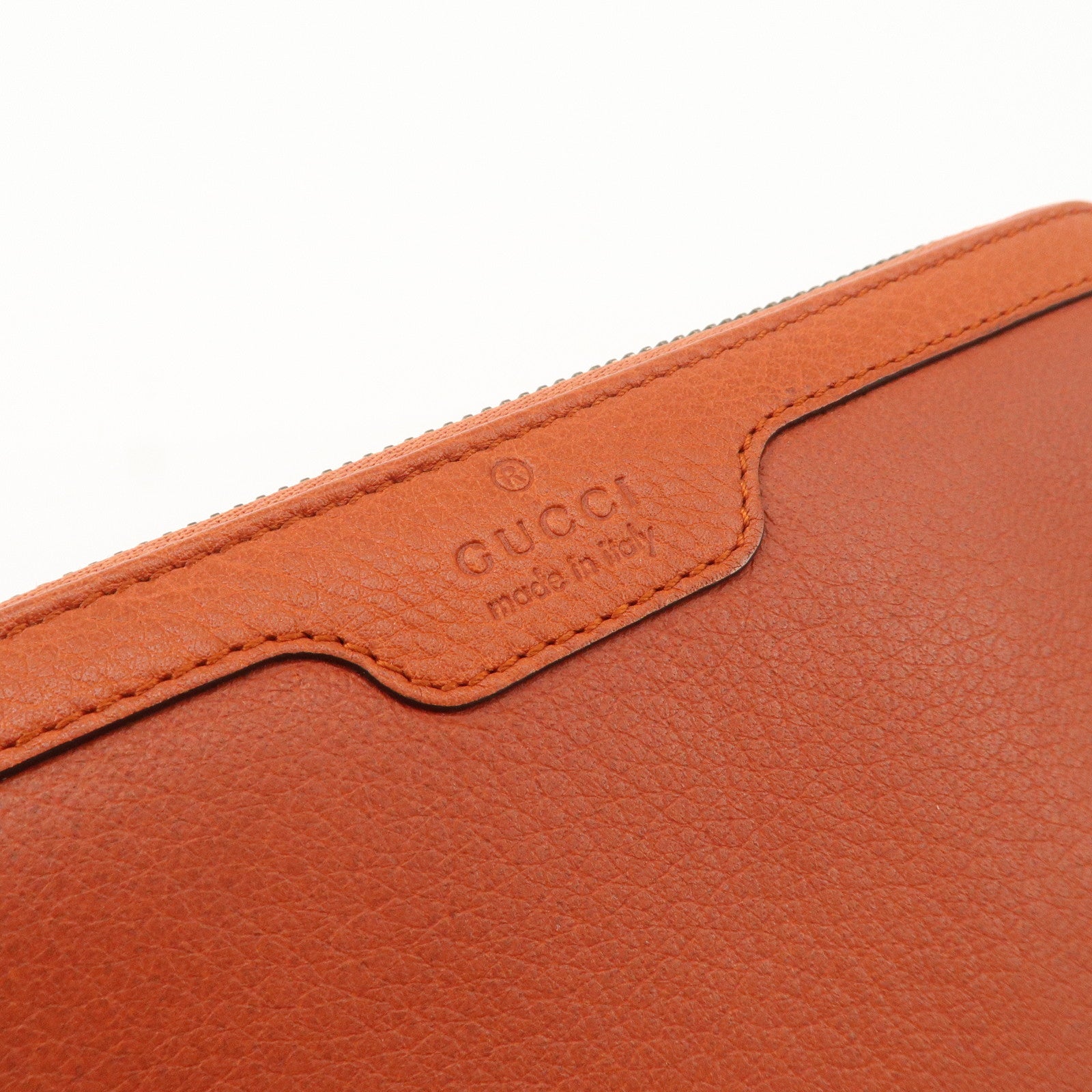 GUCCI Bamboo Leather Long Round Zippy Wallet Orange 339178 Used