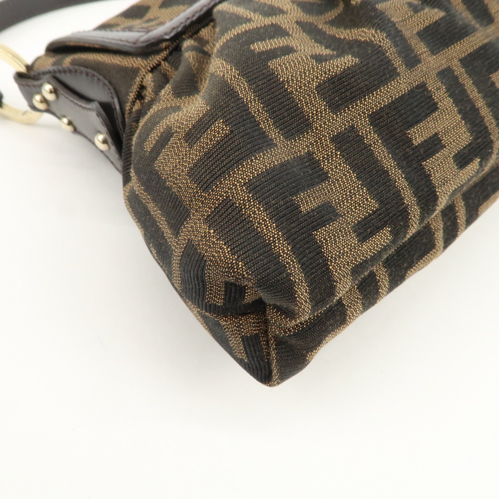 FENDI Zucca Canvas Leather Shoulder Bag Hand Bag Brown 8BR445
