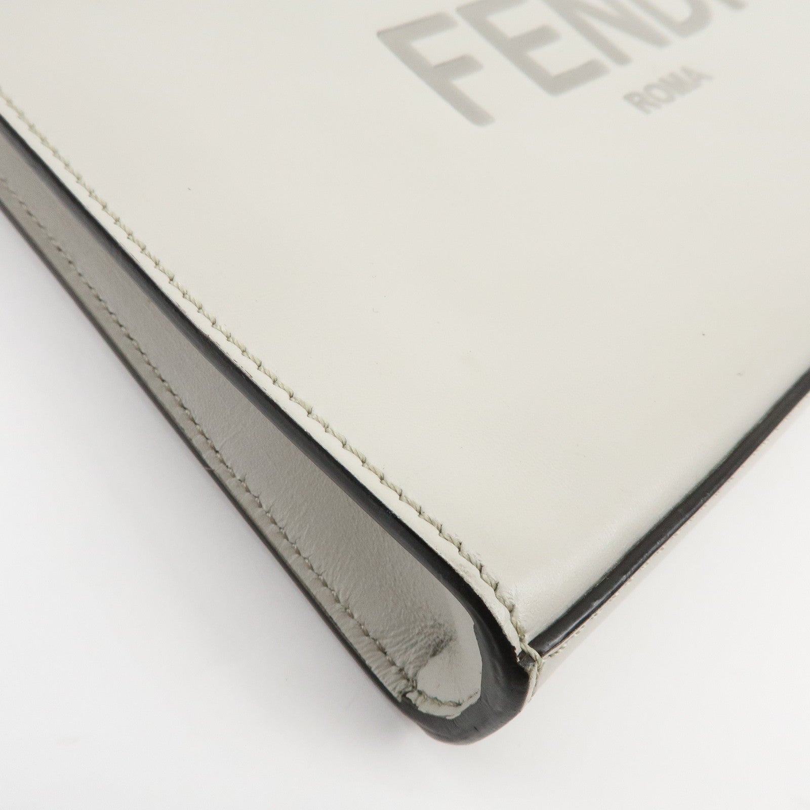 FENDI Logo Leather Shoulder Bag Crossbody Bag Light Grey 7VA547