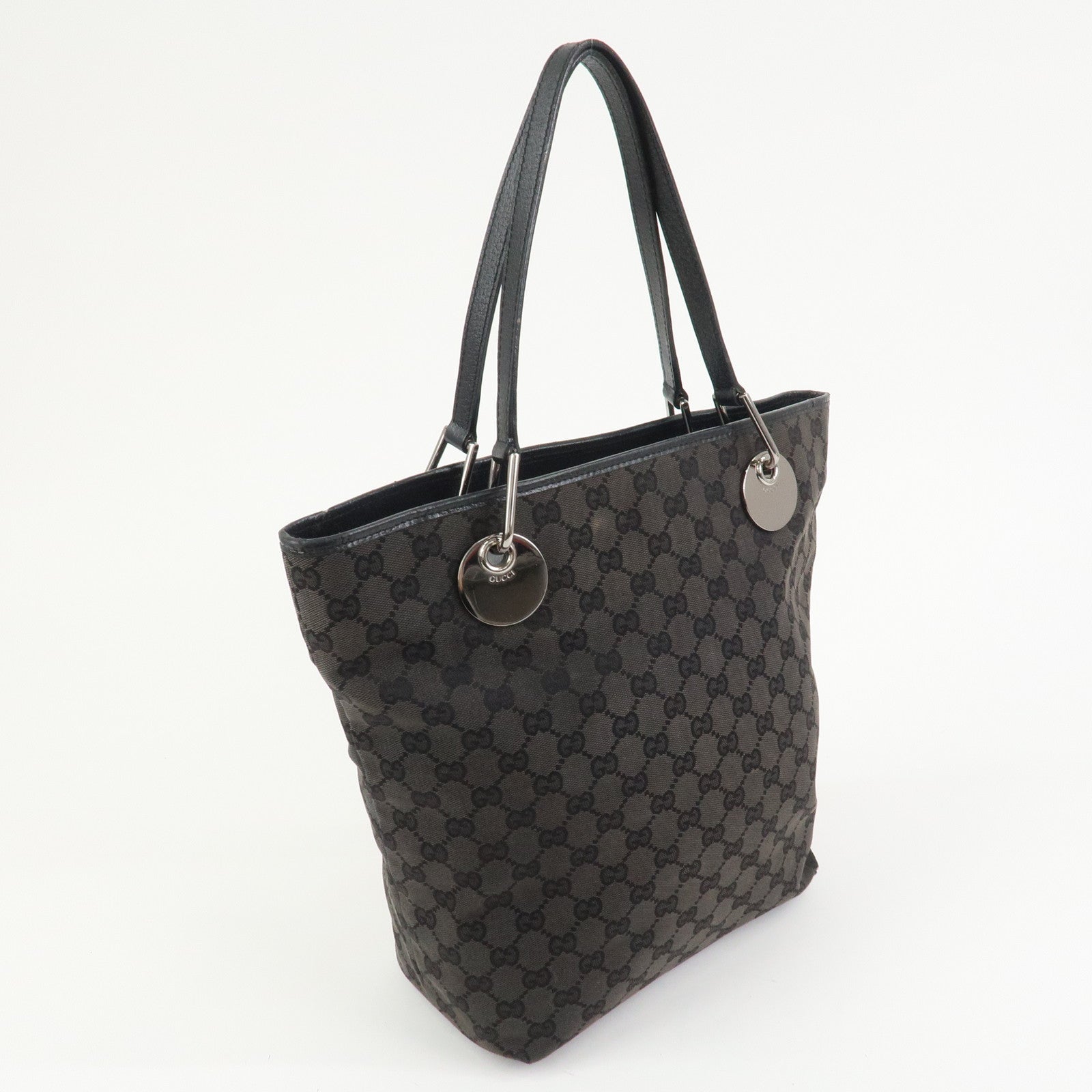 GUCCI GG Monogram Canvas Leather Tote Bag Hand Bag Black 120836