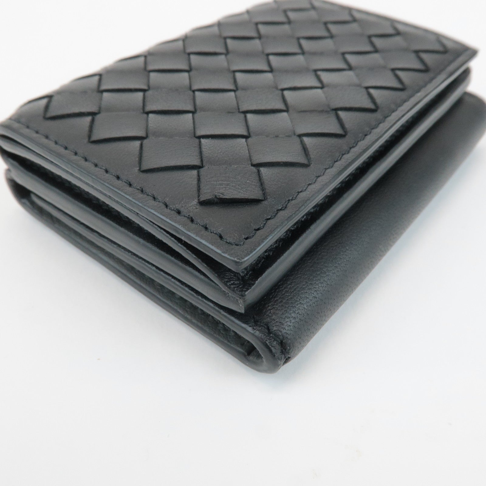 BOTTEGA VENETA Intrecciato Leather Tri-fold Wallet Black 515385