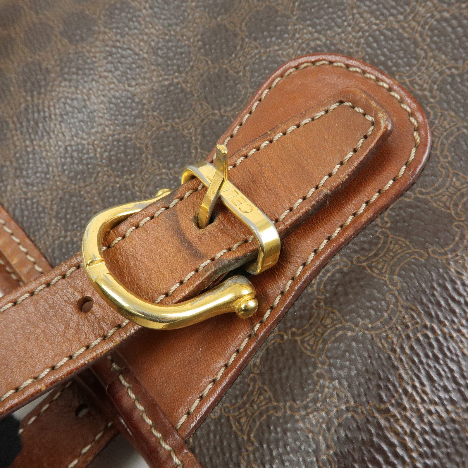 CELINE Macadam PVC leather Tote Bag Hand Bag Shoulder Bag Brown