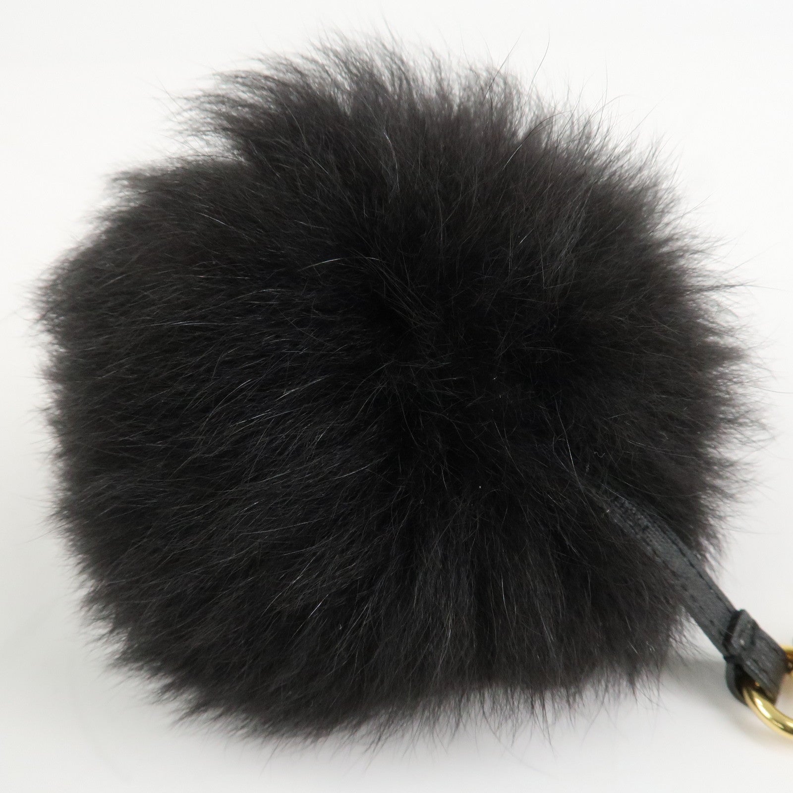FENDI Fur Leather Pom Pom Bag Charm Key Chain Black