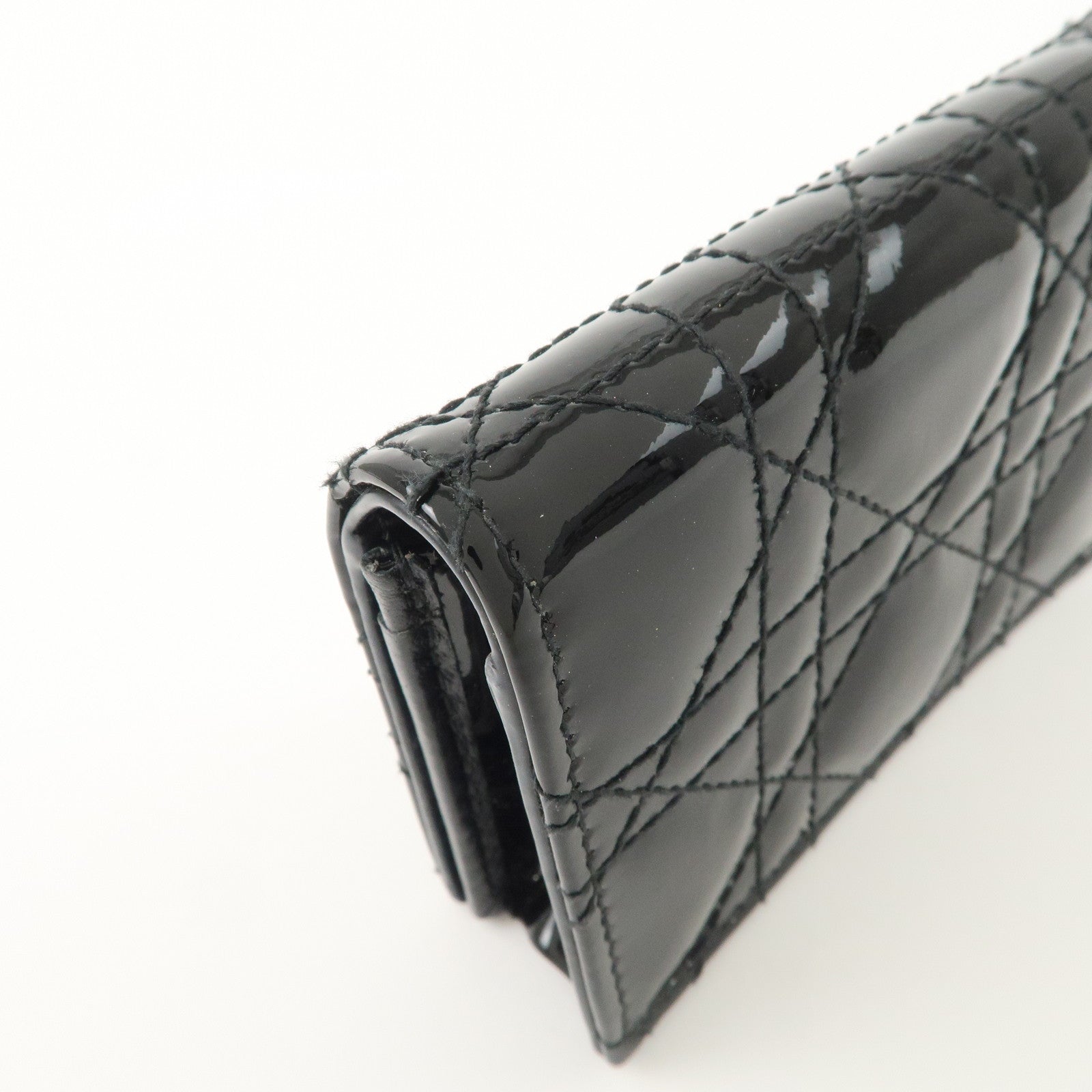 Christian Dior Cannage Lady Dior Patent Leather Card Holder Black S0011