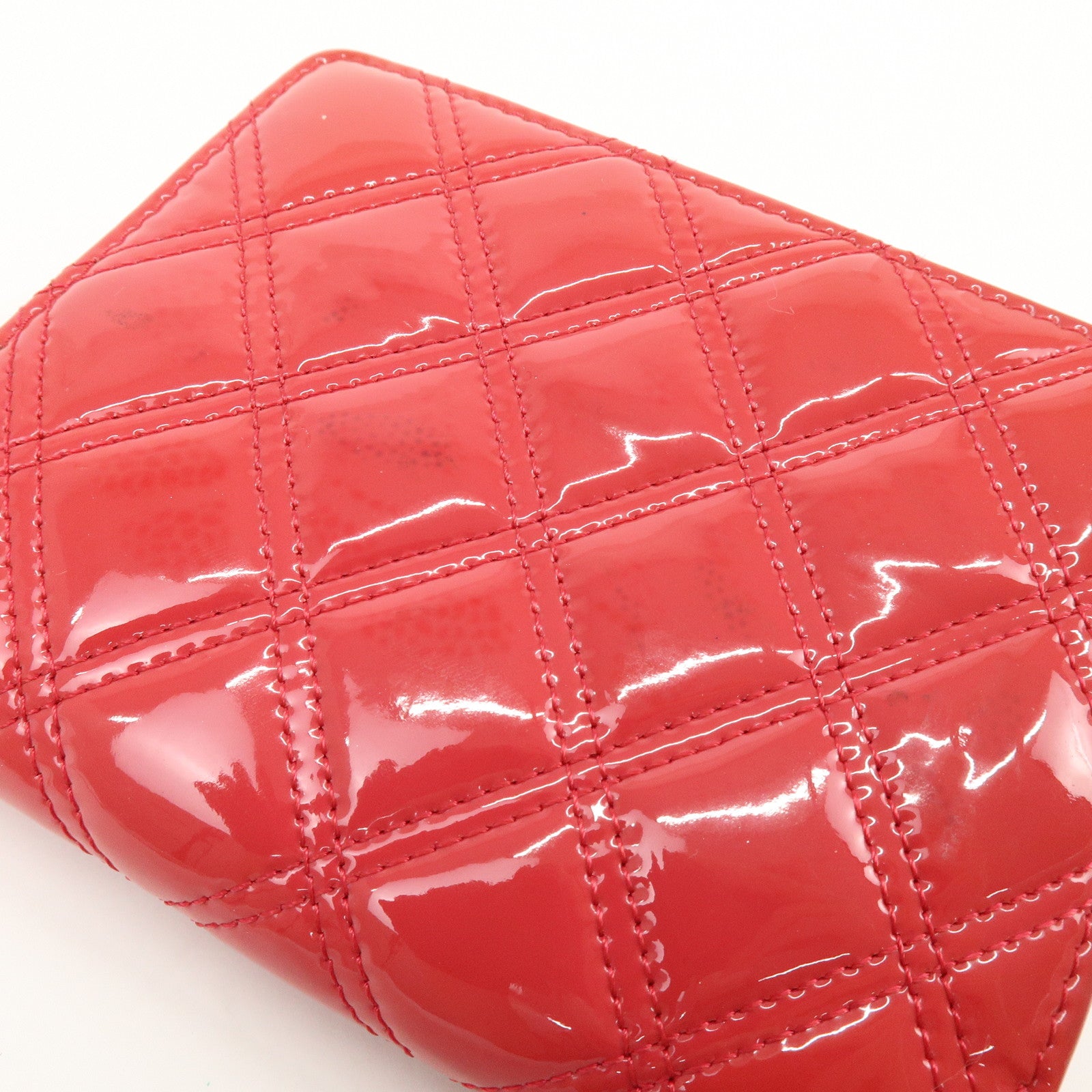 CHANEL COCO Mark Bicolore Patent Leather Compact Wallet Red