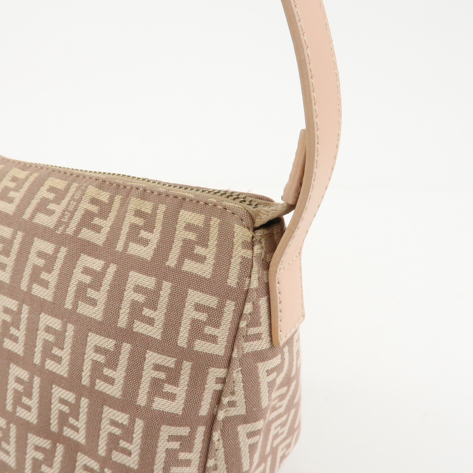 FENDI Zucchino Canvas Leather Shoulder Bag Hand Bag Pink 8BR444