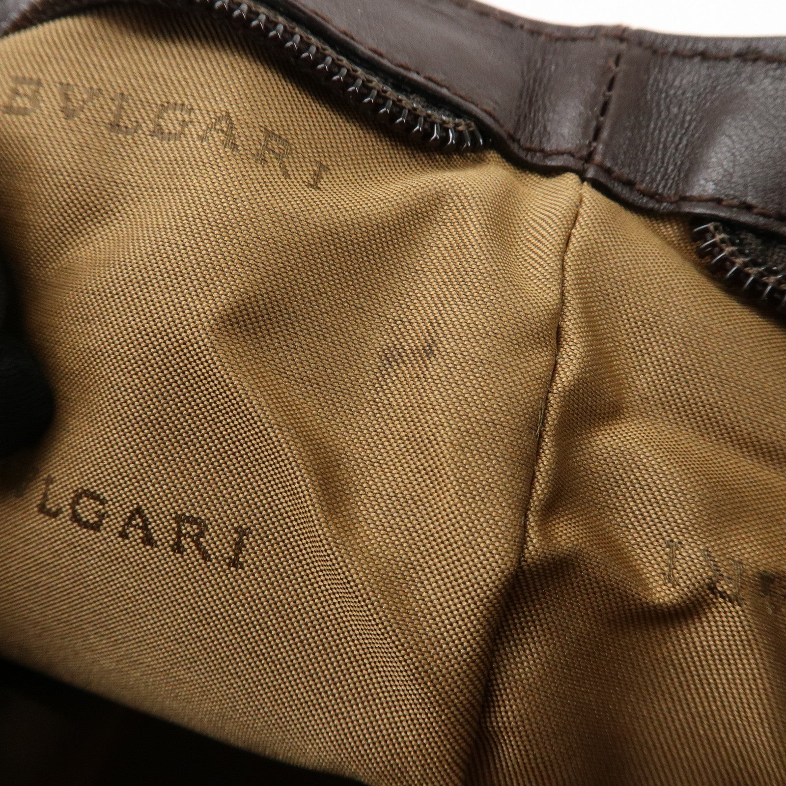 BVLGARI Logo Mania Leather Canvas Shoulder Bag Khaki Dark Brown Used