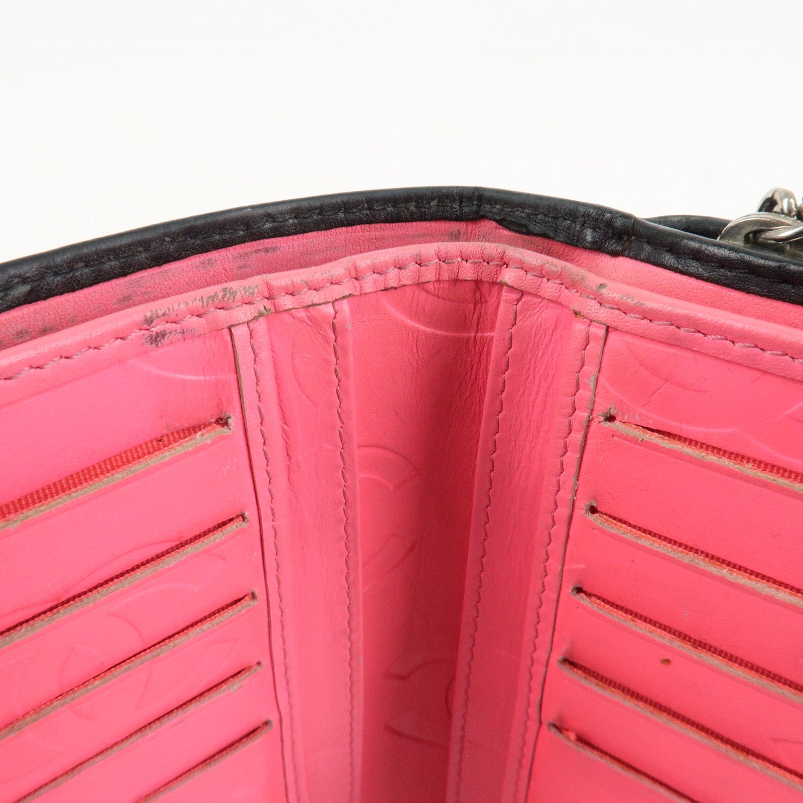 CHANEL Cambon Line COCO Mark Bifold Wallet Black Pink A50080 Used