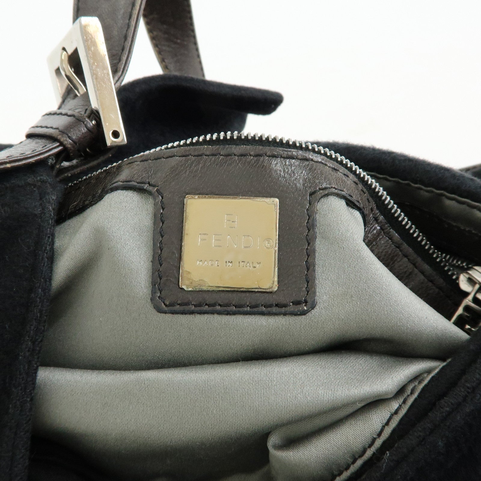 FENDI Mamma Baguette Wool Leather Shoulder Bag Hand Bag Black 26424