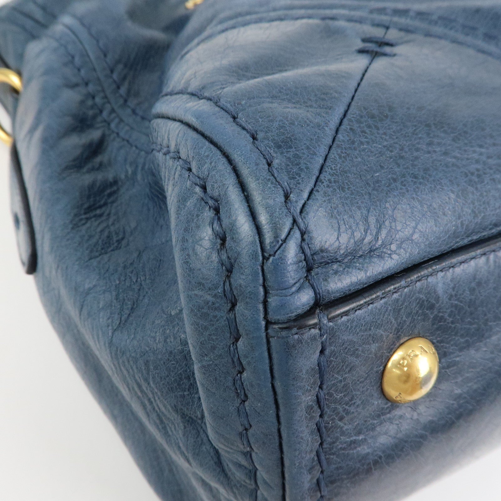 PRADA Logo Leather 2Way Bag Shoulder Bag Hand Bag Blue BL0678