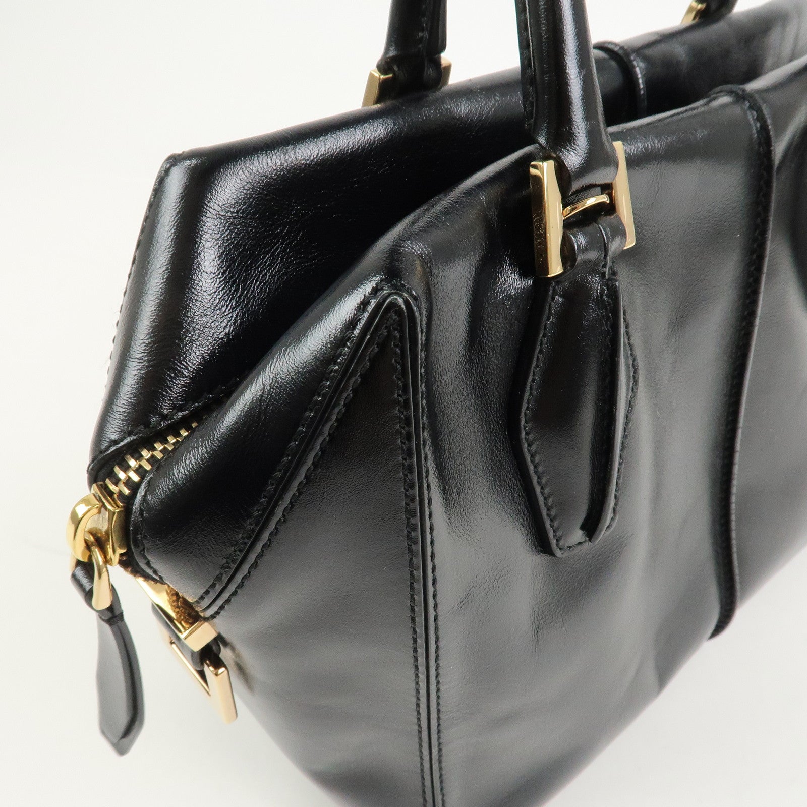 TOD’S D Cube Leather 2 Way Bag Hand Bag Shoulder Bag Black Gold
