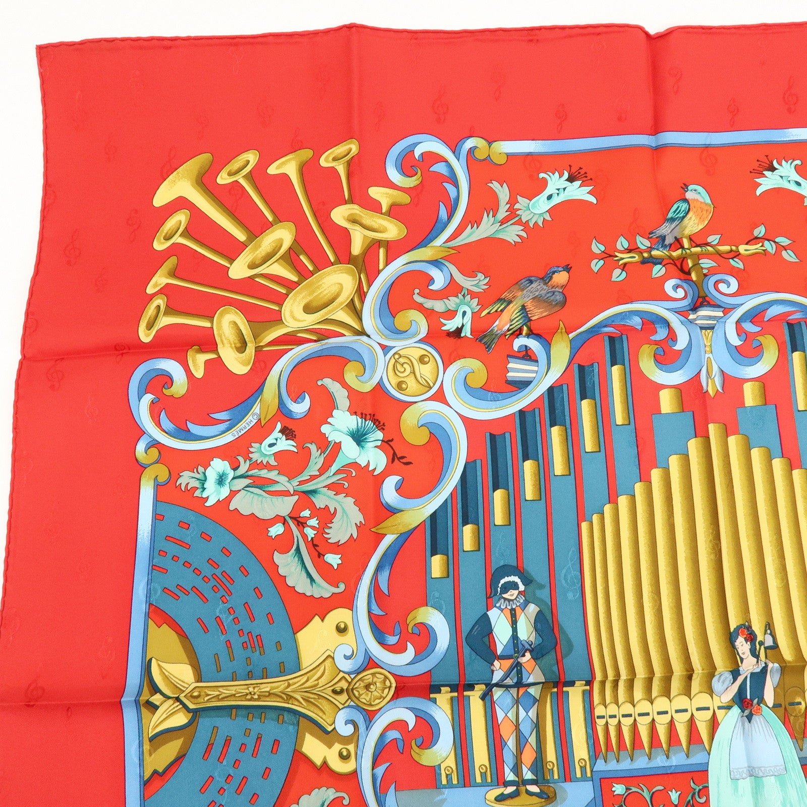 HERMES Carre 90 Silk 100% ORGAUPHONE ETAUTRES MECANIQUES Scarf Red