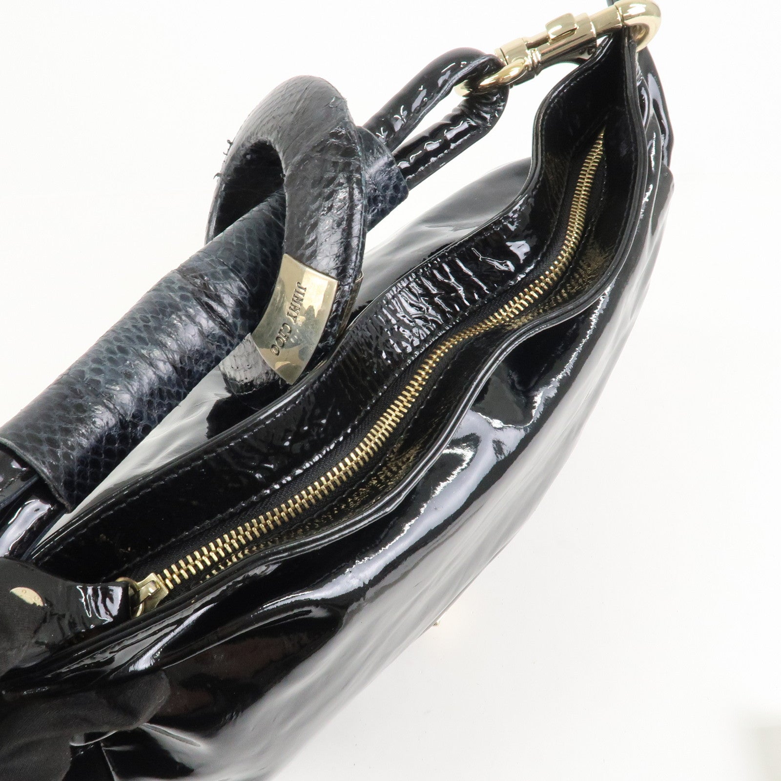 JIMMY CHOO Patent Leather Leather Sky Bag Shoulder Bag Black