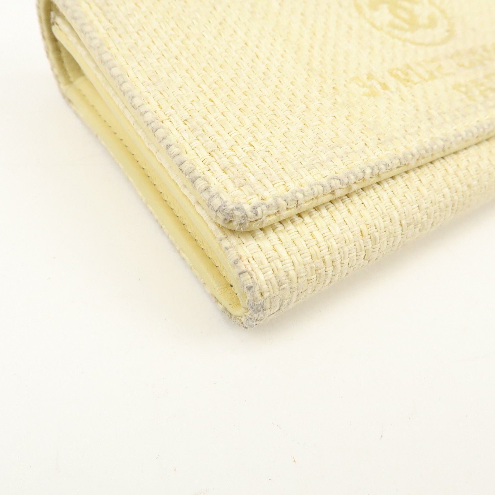CHANEL Deauville COCO Mark Raffia Leather Long Wallet Yellow