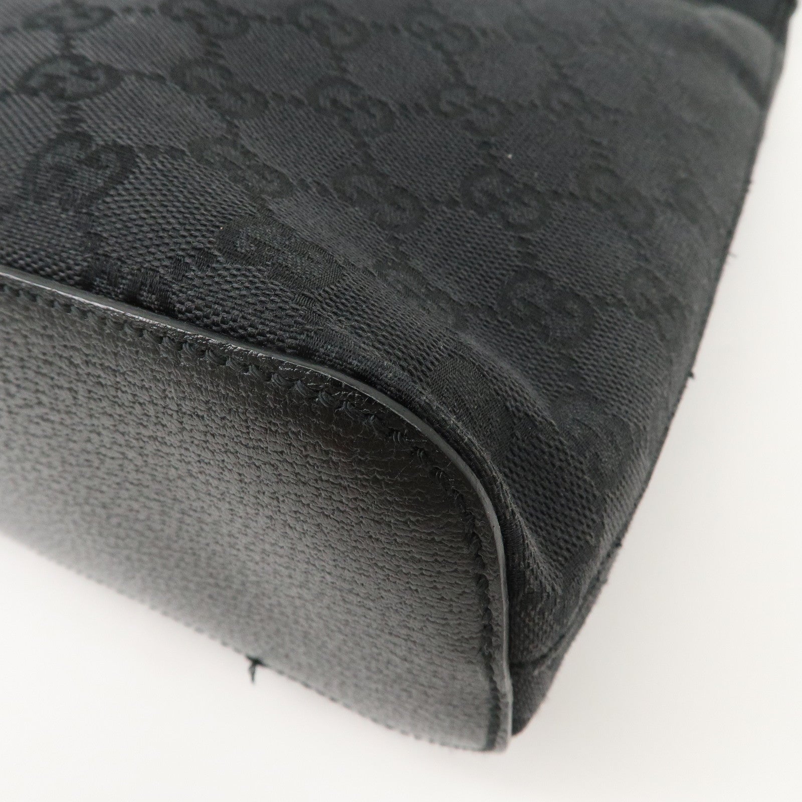 GUCCI GG Canvas Leather Shoulder Bag Hand Bag Black 115003 Used