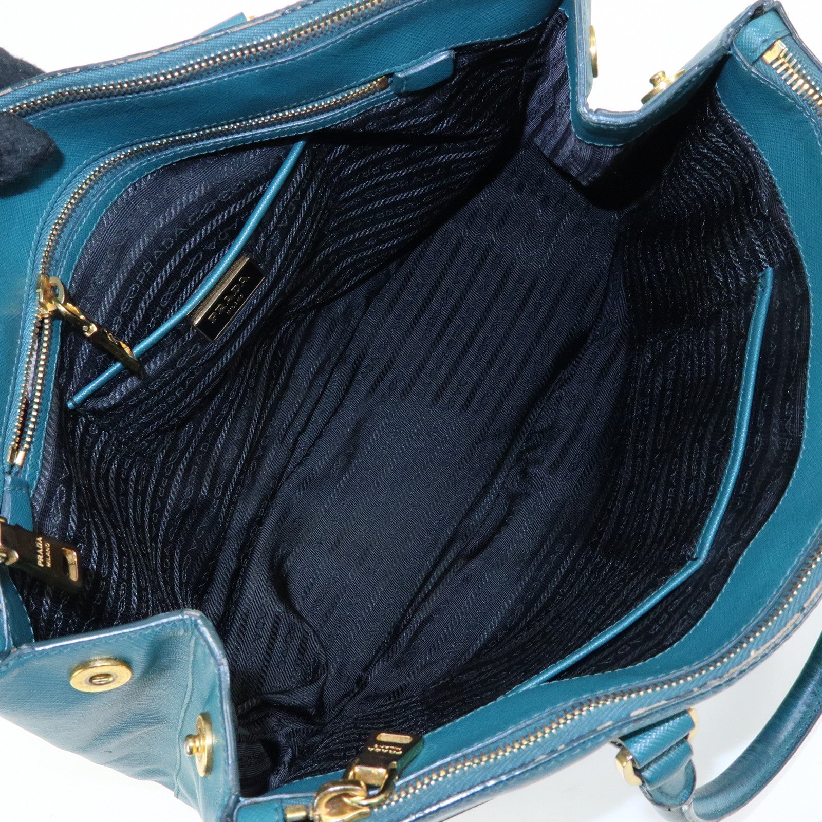 PRADA Triangle Logo Galleria Saffiano Leather Tote Hand Bag Green