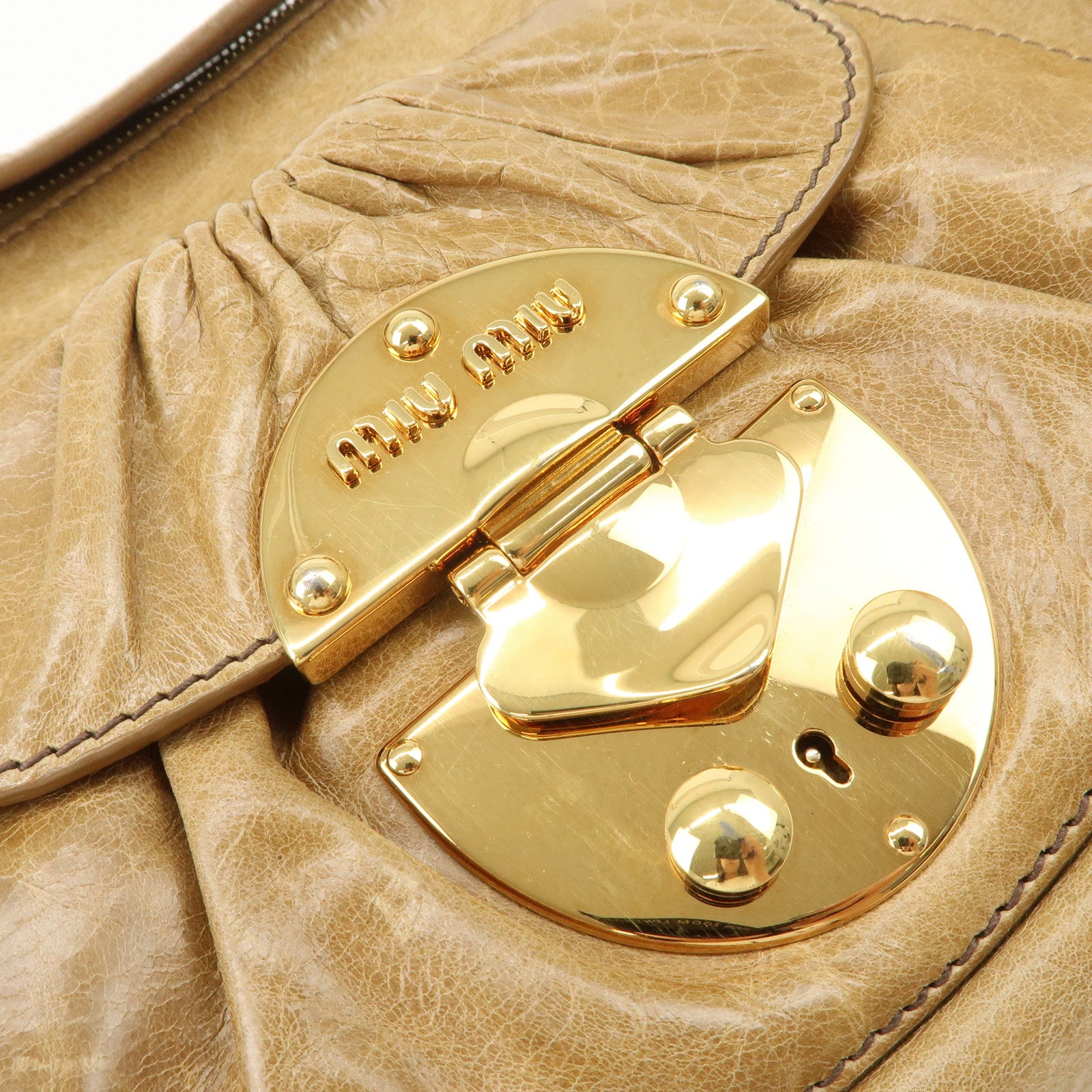 MIU MIU Leather Shoulder Bag Hand Bag Beige Gold Hardware