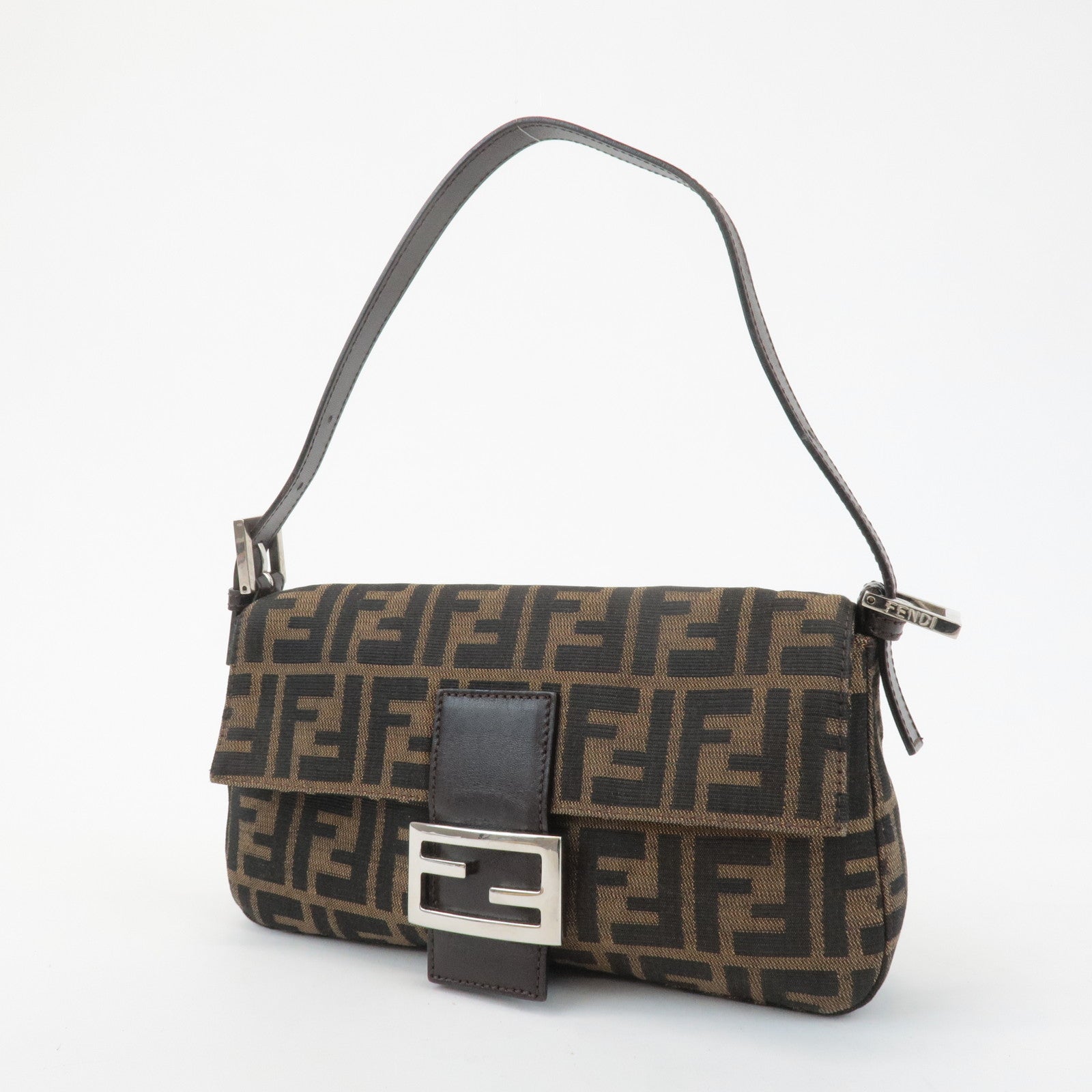 FENDI Zucca Mamma Baguette Canvas Shoulder Bag 26424 Brown Black Used