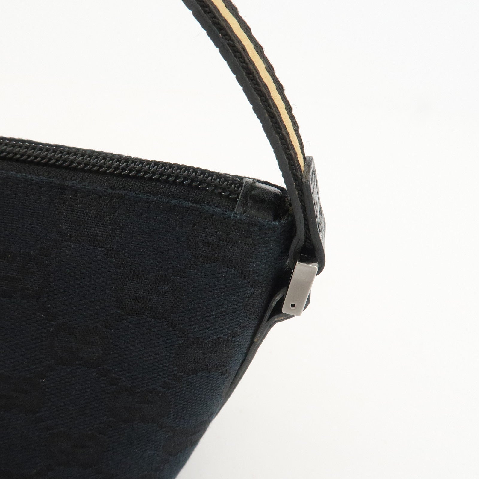 GUCCI Boat Bag Sherry GG Canvas Leather Hand Bag Black 141809