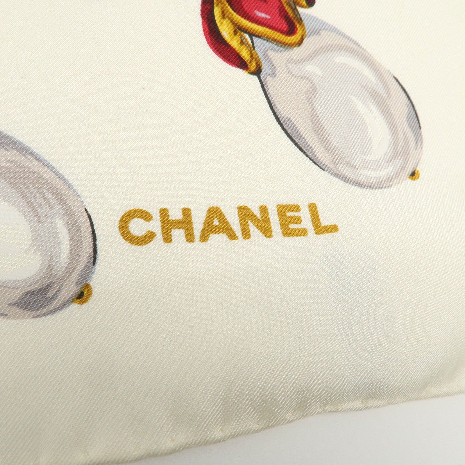 CHANEL Silk 100% Gripoix 86×86 Scarf Ivory Multicolor