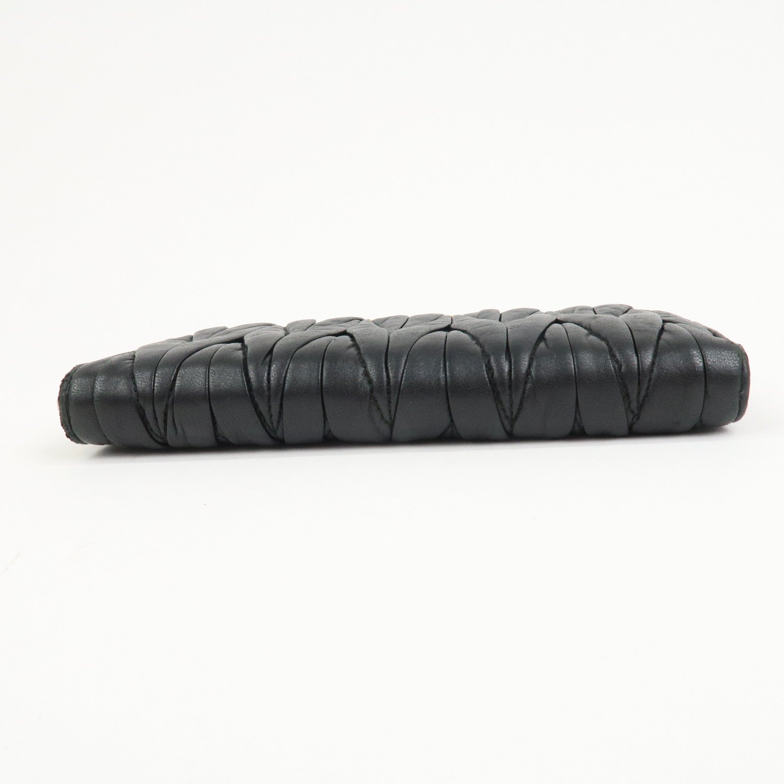 MIU MIU Matelasse Nappa Leather Zippy Long Wallet Black