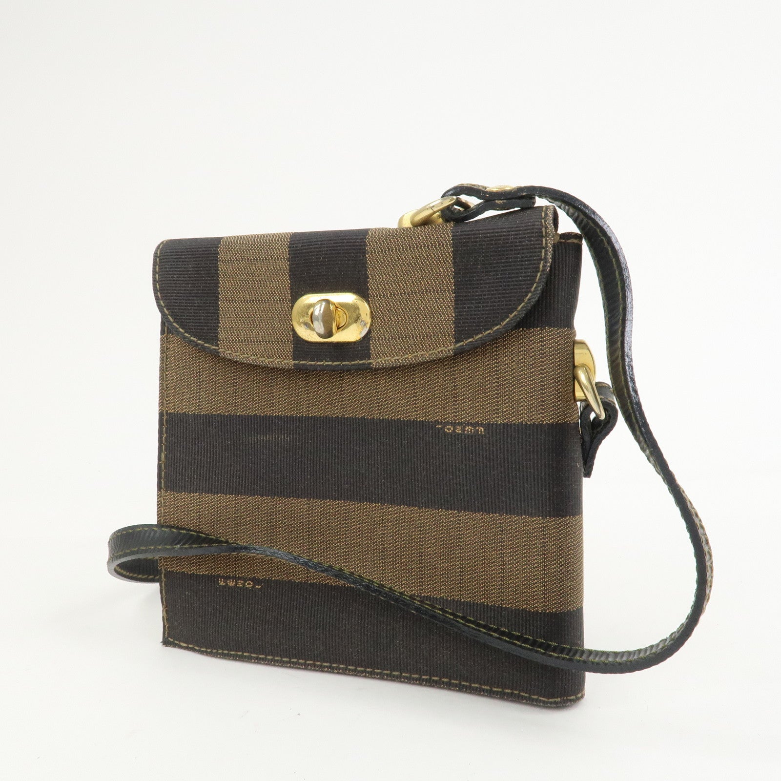 FENDI Pequin Logo Canvas Leather Shoulder Bag Crossbody Bag 15171