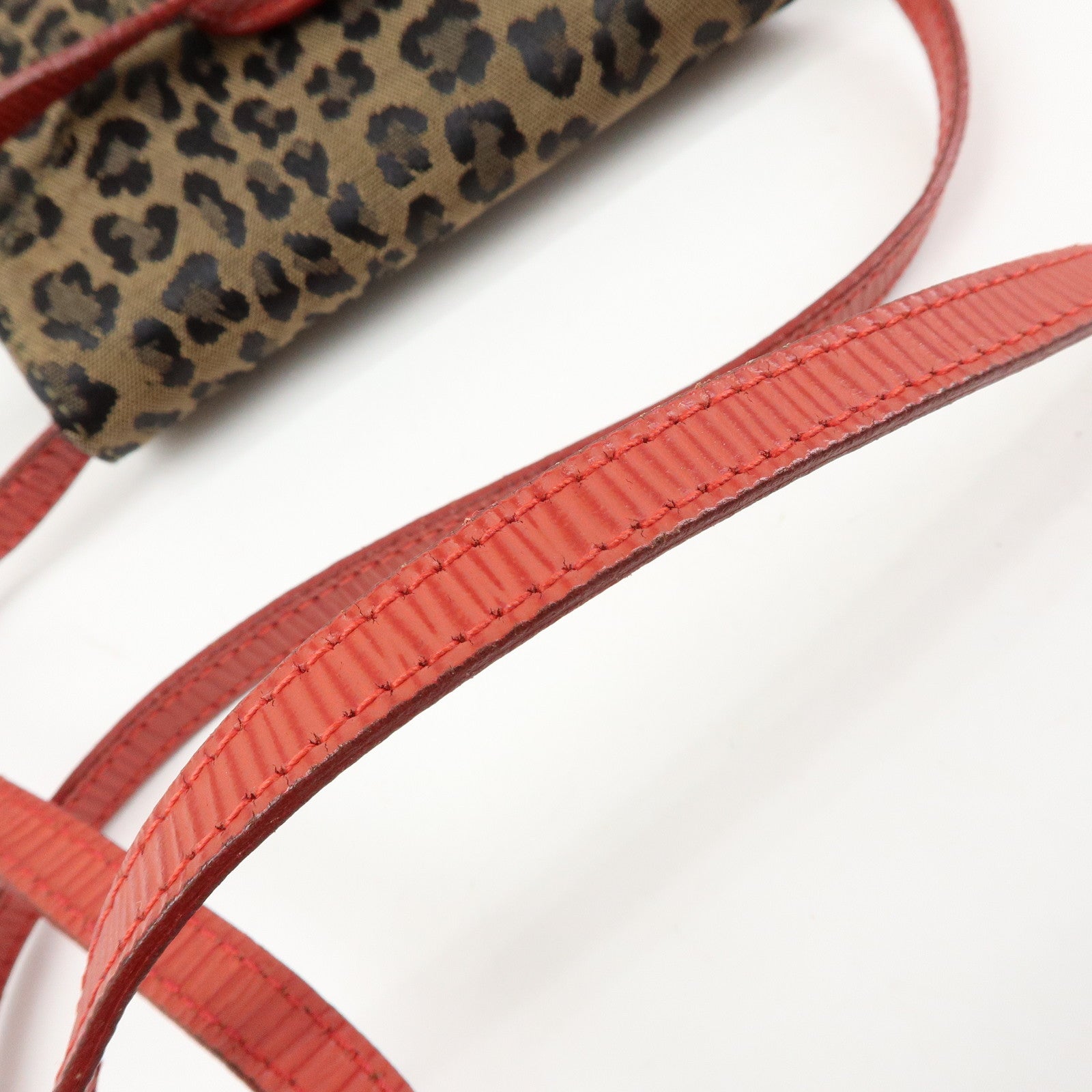 FENDI Leopard Canvas Leather 2Way Shoulder Bag Waist Bag Brown Red