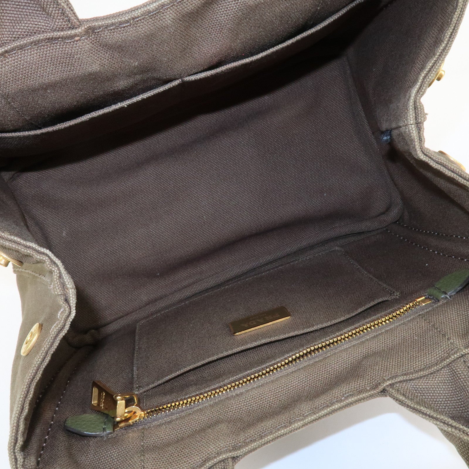 PRADA Logo Canapa Mini Canvas Tote Bag Hand Bag Khaki BN2439