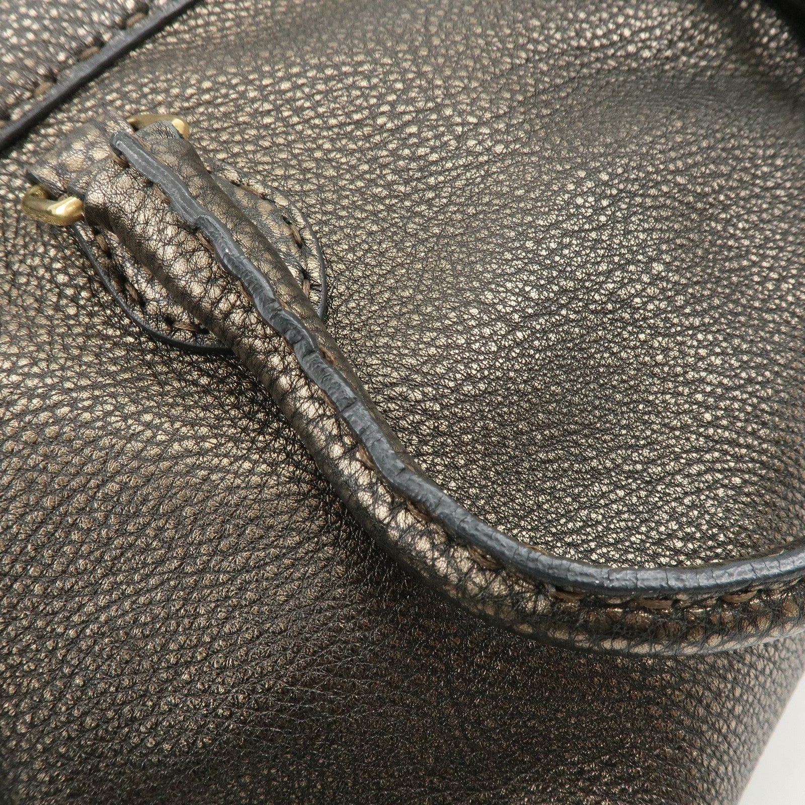 FENDI Selleria Leather Boston Bag Hand Bag Metallic Black 8BN127