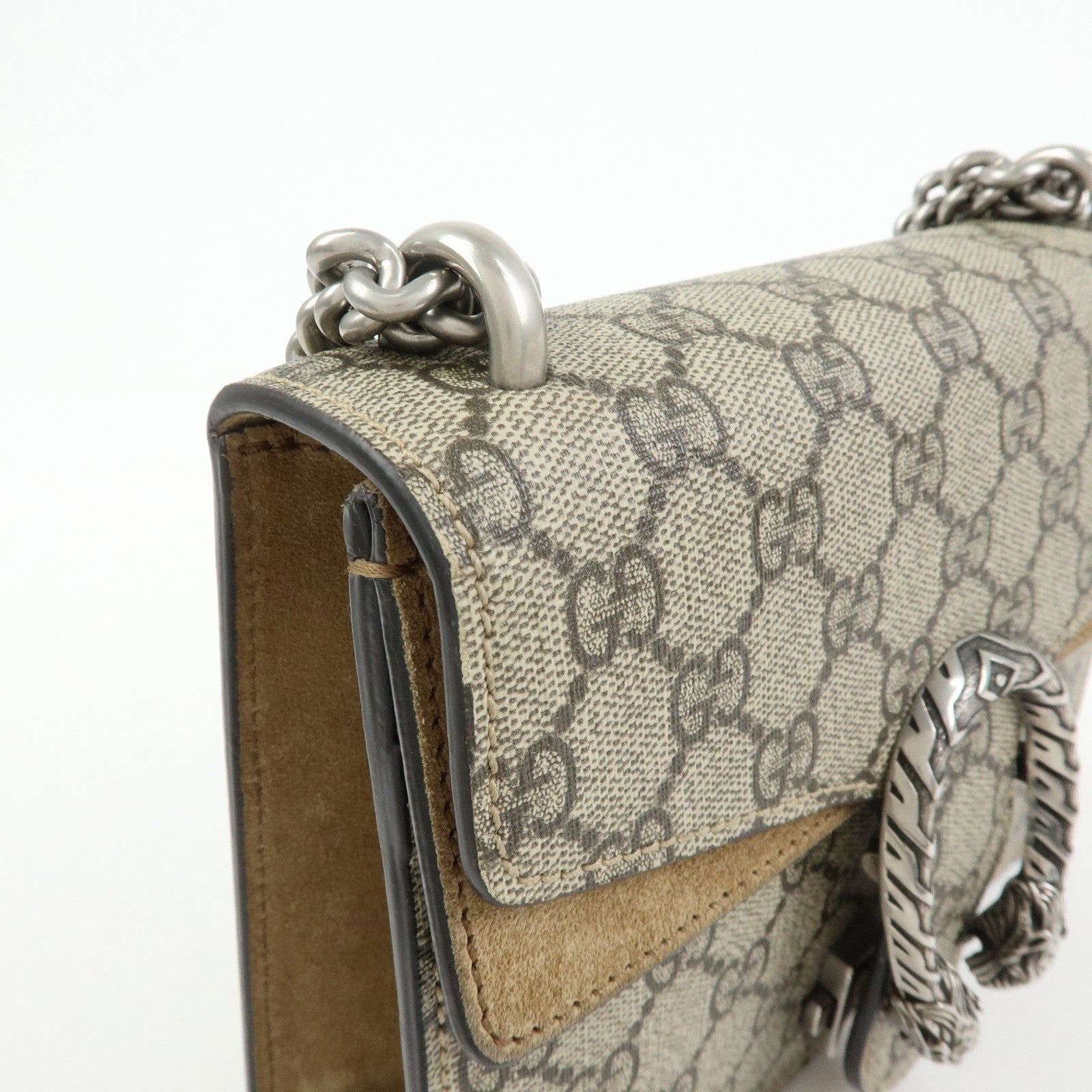 GUCCI Dionysus GG Supreme Suede Shoulder Bag Beige Brown 421970