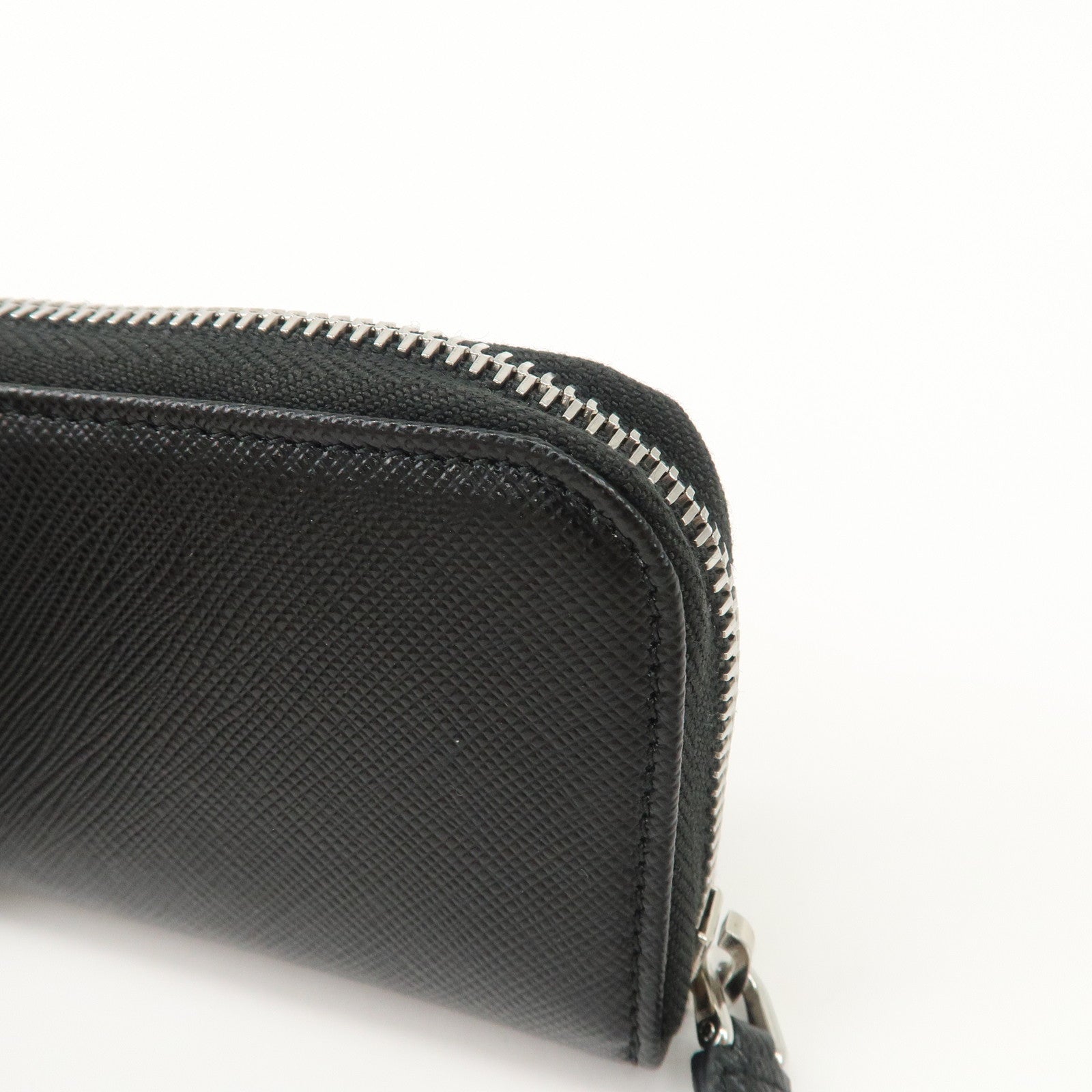 PRADA Saffiano Leather Round Zippy Key Case Black 2PG604 Used