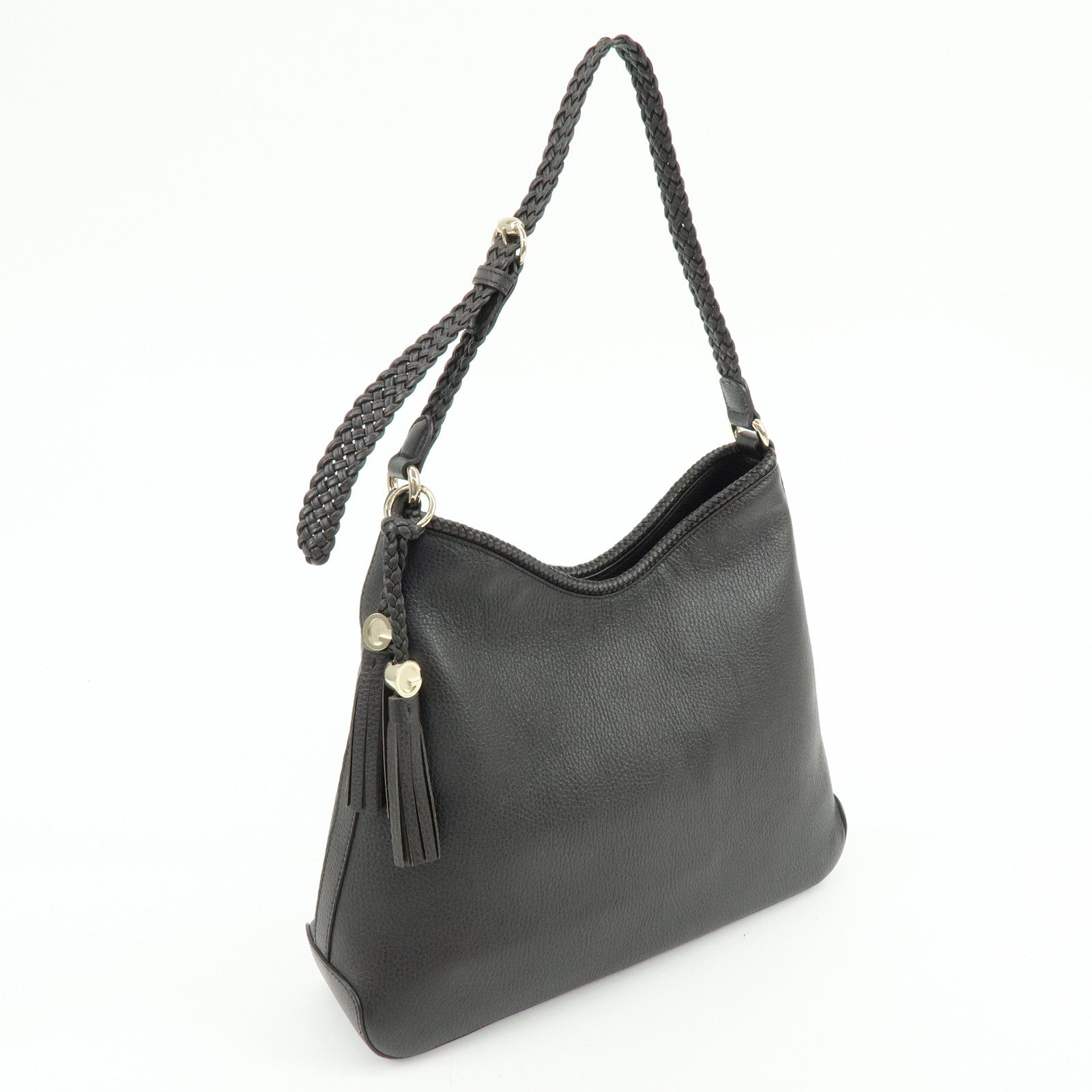 GUCCI Leather Shoulder Bag Tassel Charm Dark Brown 336659