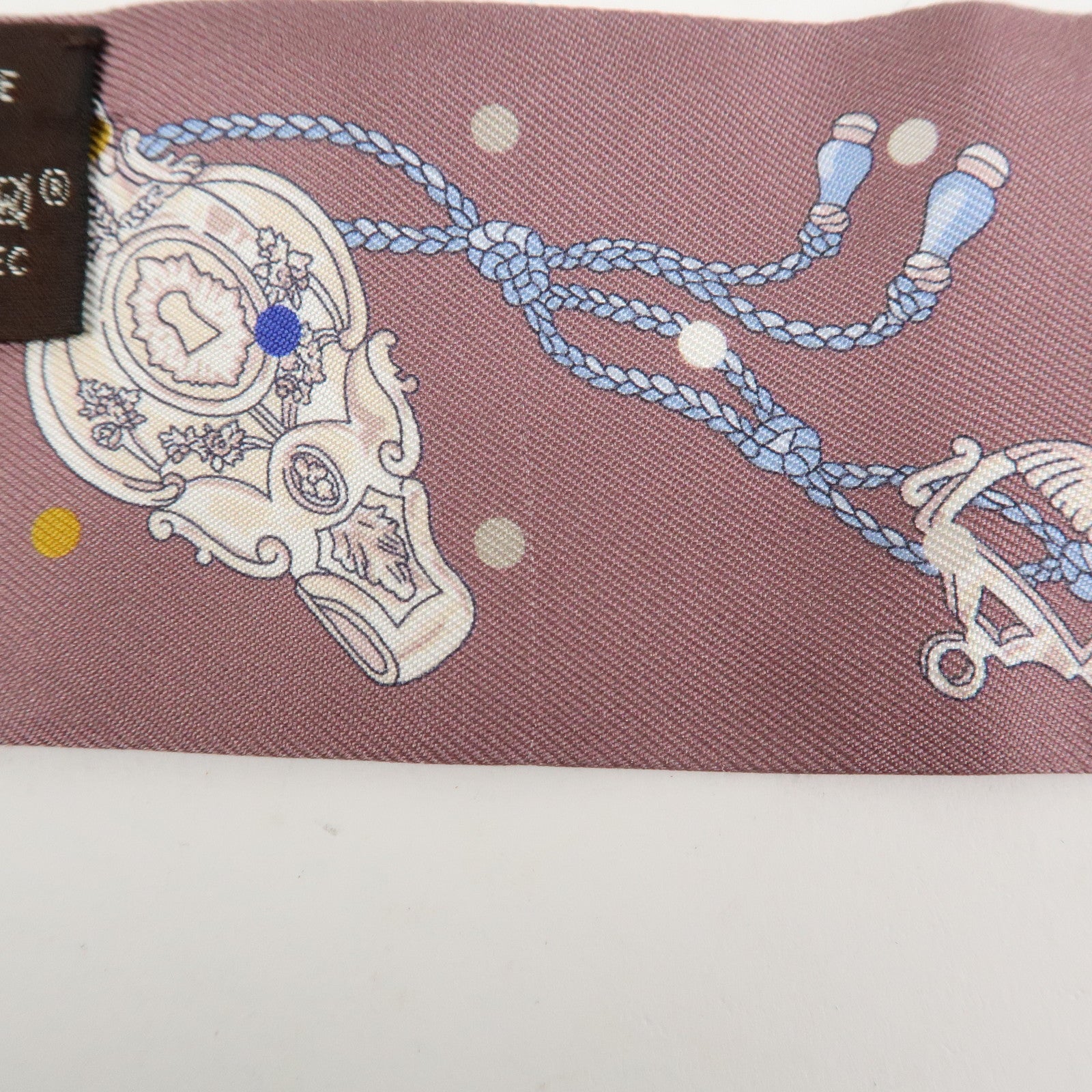 HERMES Silk 100% Twilly Scarf LES CLES A POIS Purple Multicolor