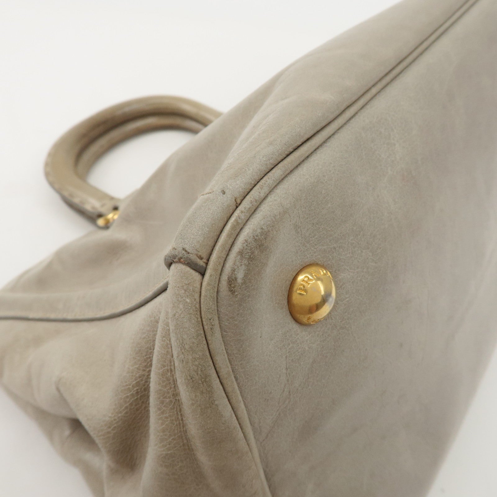 PRADA Triangle Logo Leather 2Way Bag Tote Bag Gray BN2104 Used