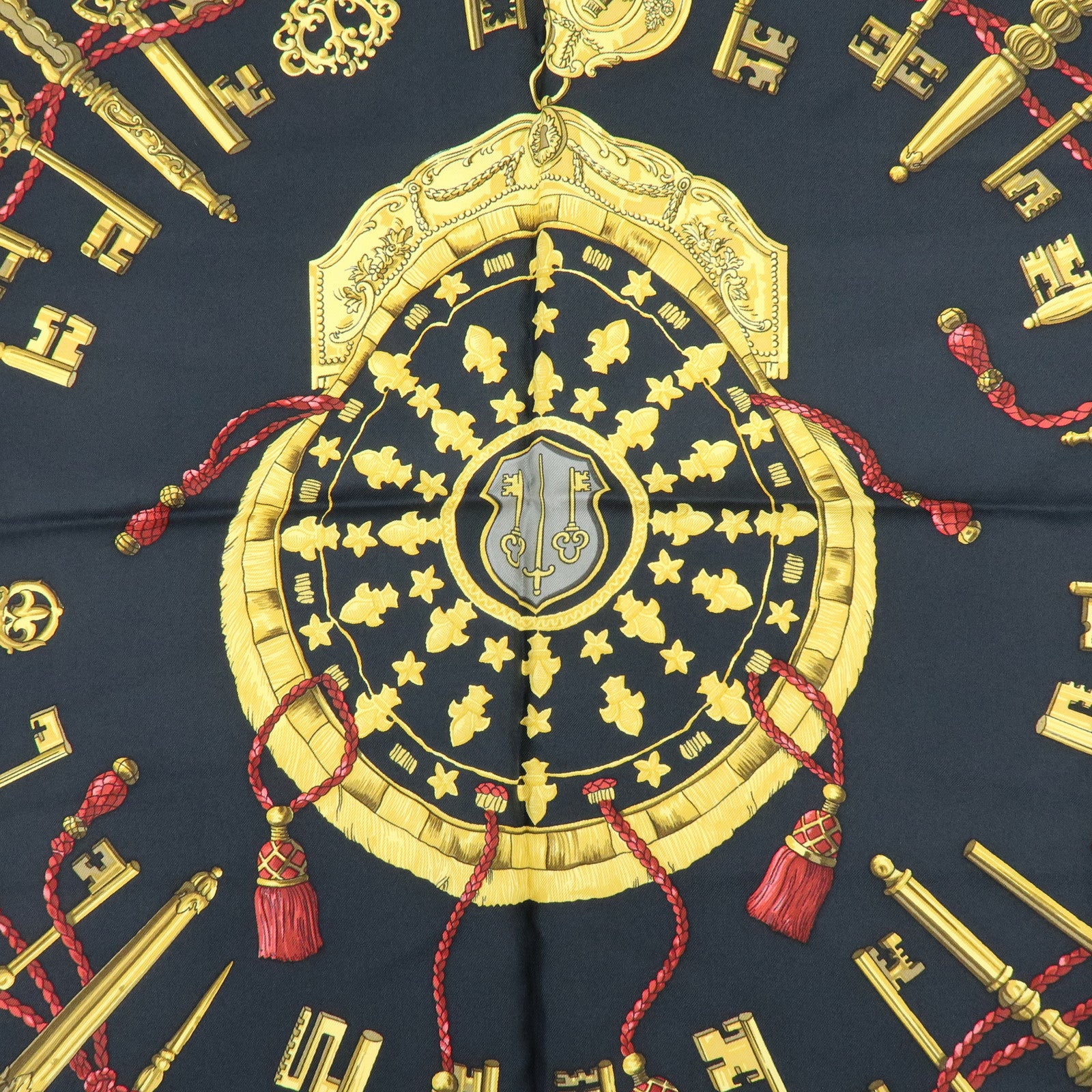 HERMES Carre 90 Silk 100% Scarf LES CLES THE KEYS RARE Black