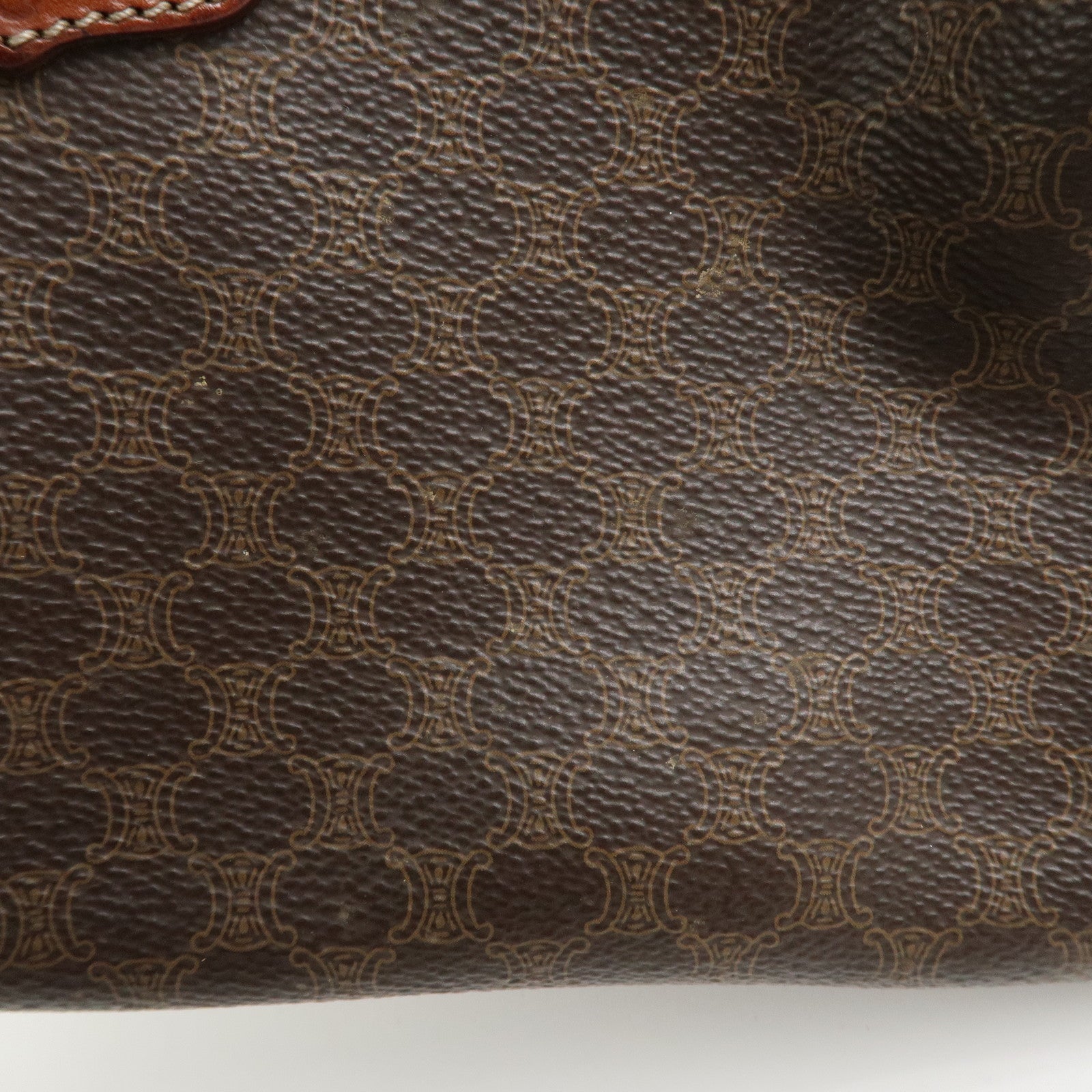 CELINE Macadam PVC Canvas Leather Boston Bag Hand Bag Brown