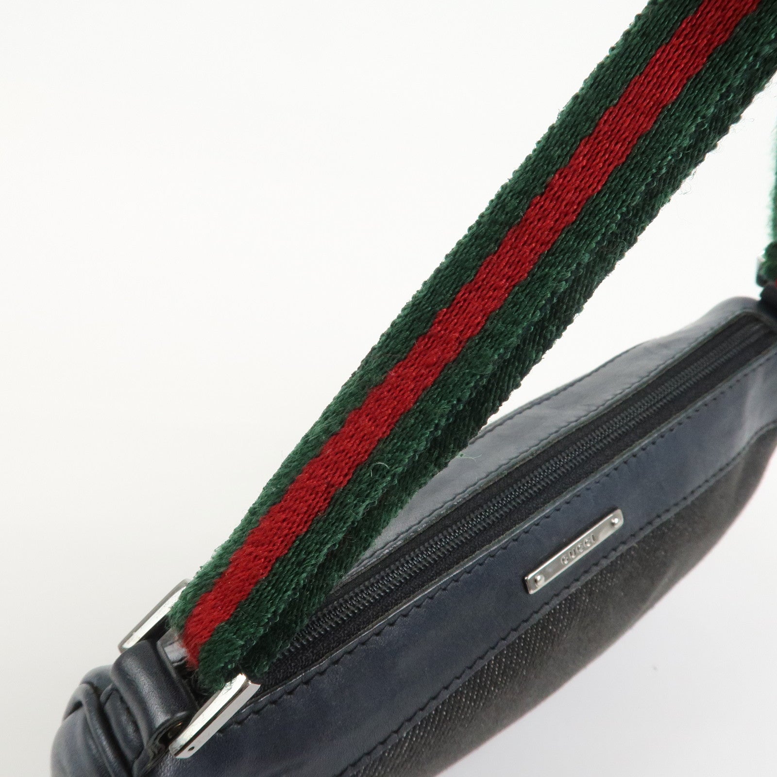 GUCCI Sherry Canvas Leather Accessory Pouch Hand Bag Navy 92820