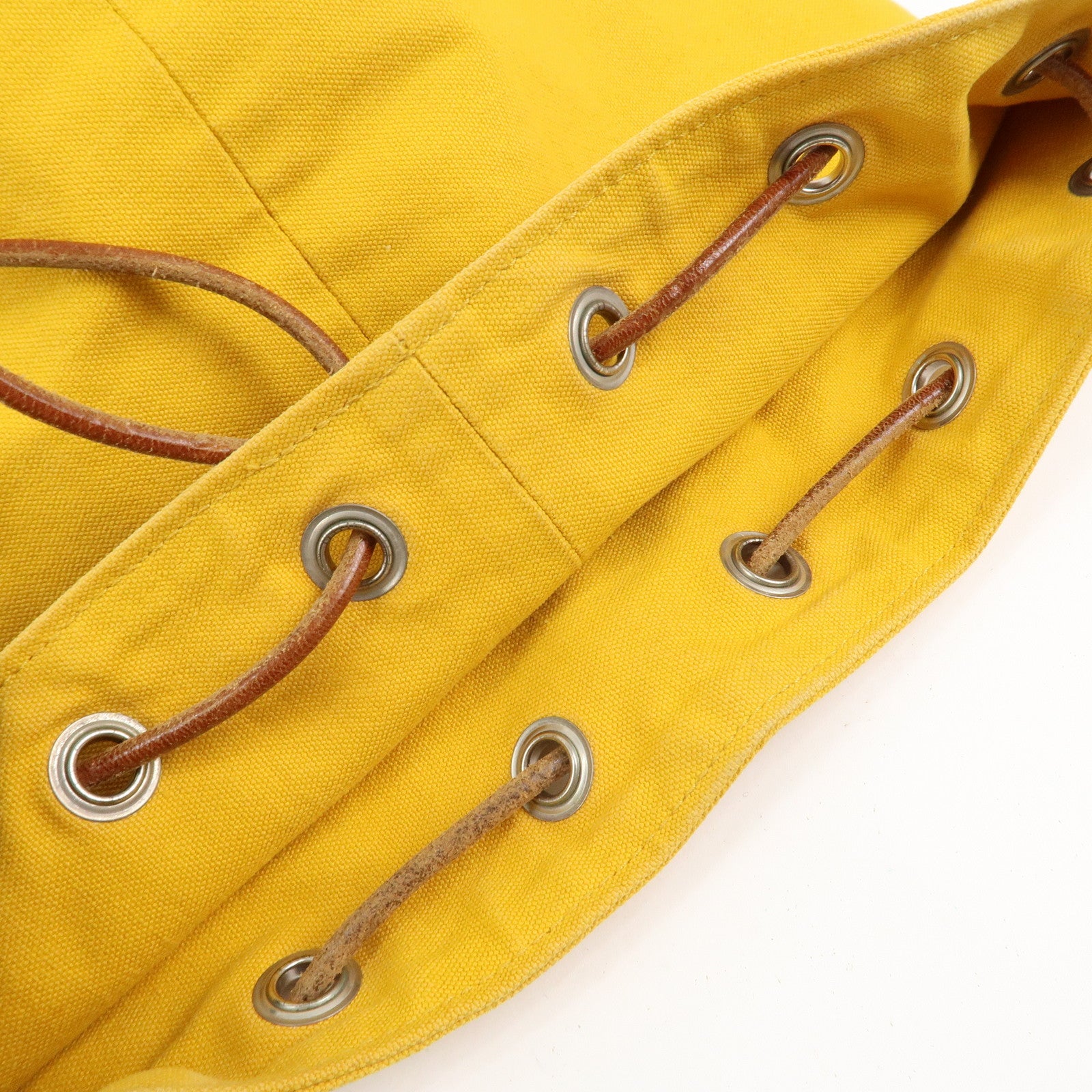 HERMES Canvas Leather Porochon Mimil PM Drawstring Backpack Yellow