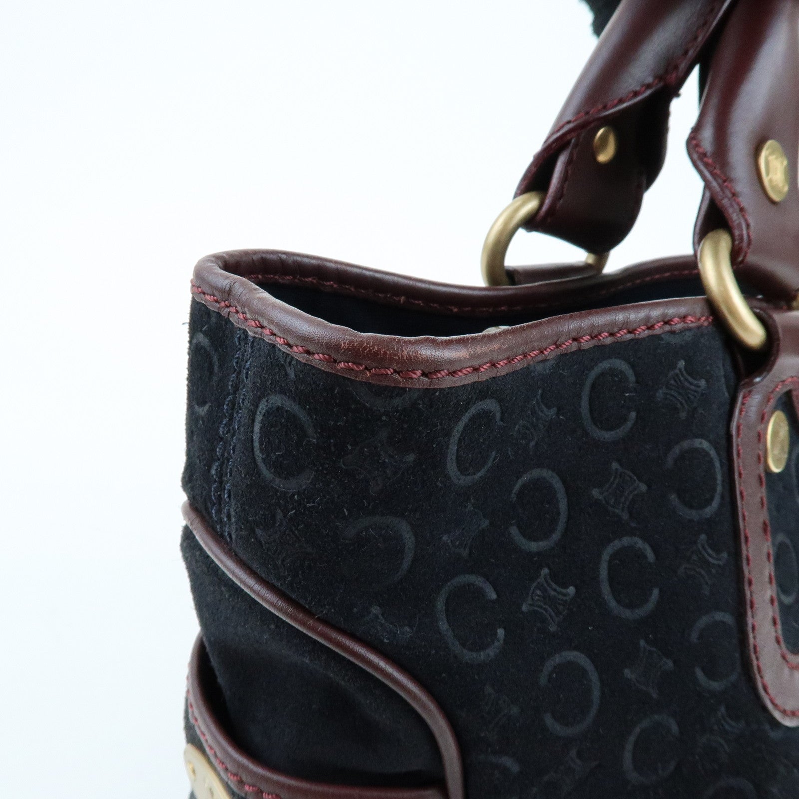 CELINE C Macadam Boogie Bag Suede Leather Hand Bag Black Bordeaux
