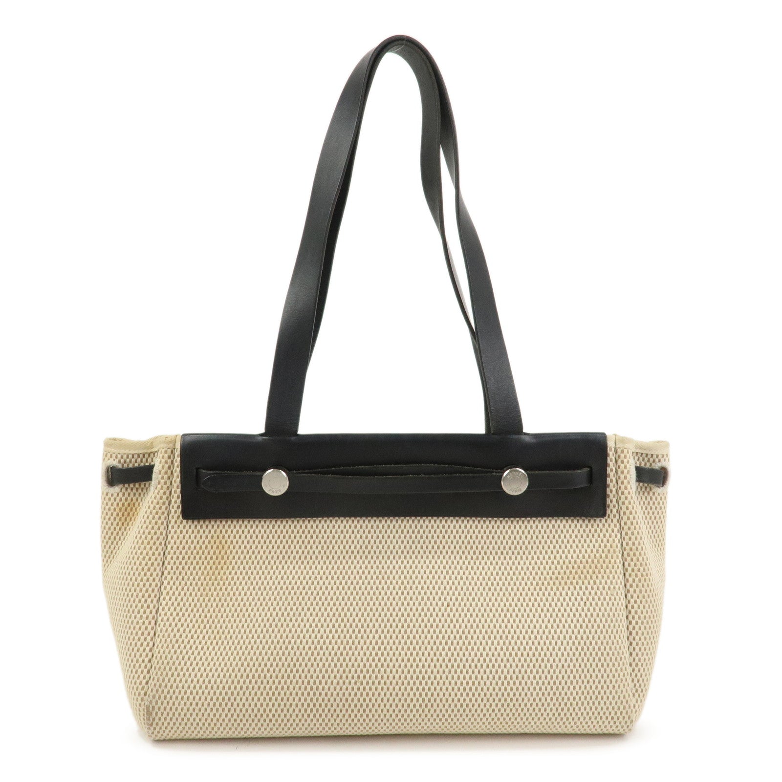 HERMES Herline Cabas PM Toile GM Canvas Leather Hand Bag □H Stamped