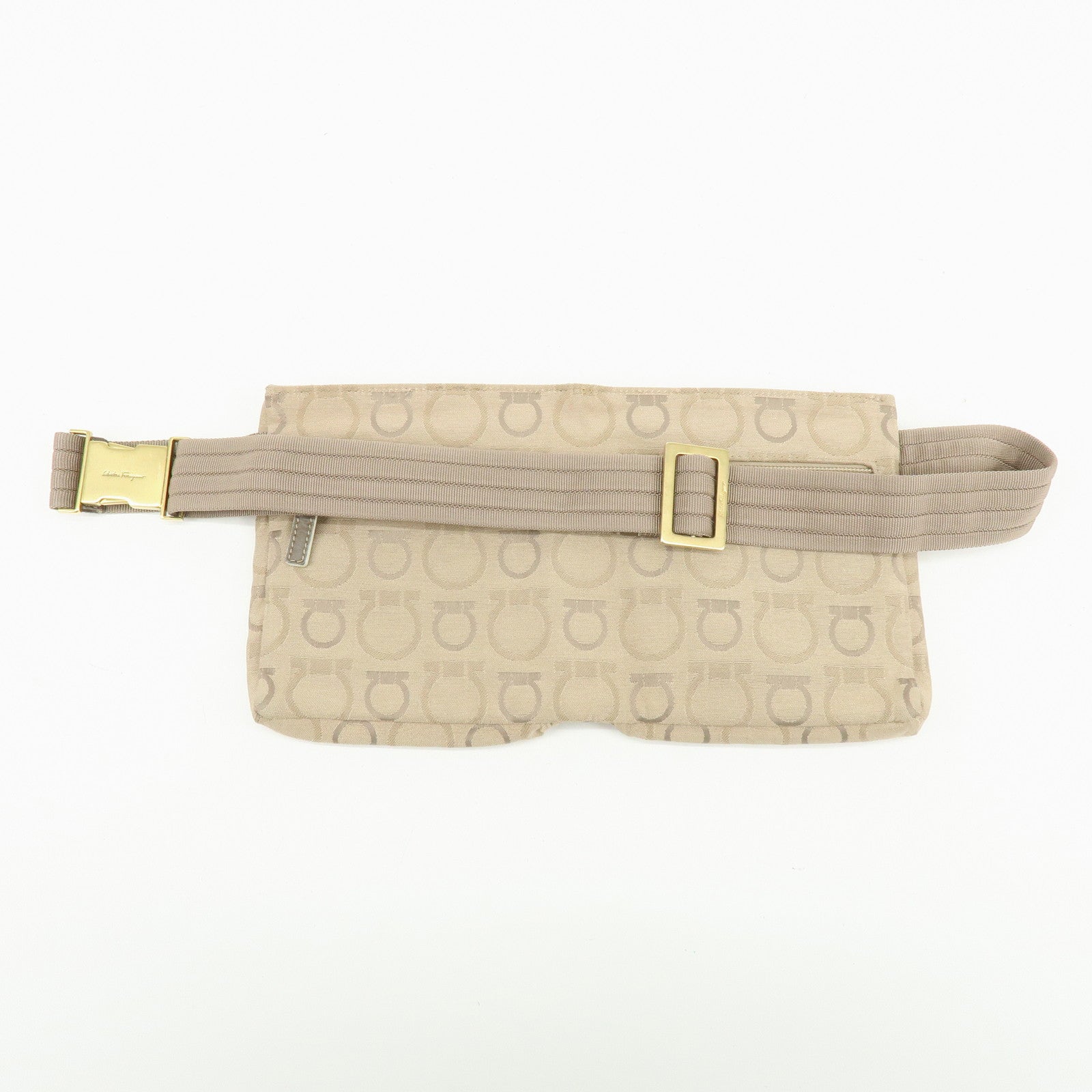 Ferragamo Gancini Canvas Leather Body Bag Waist Bag Beige