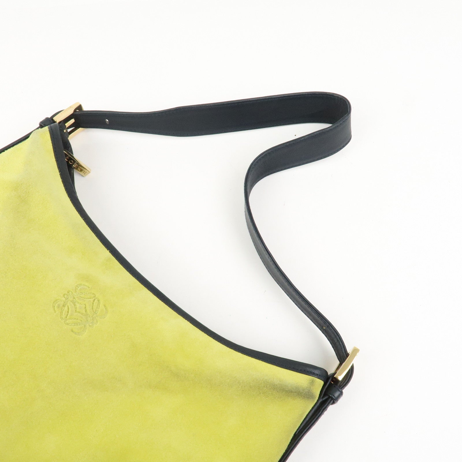 LOEWE Anagram Suede Leather Shoulder Bag Hand Bag Light Green Navy