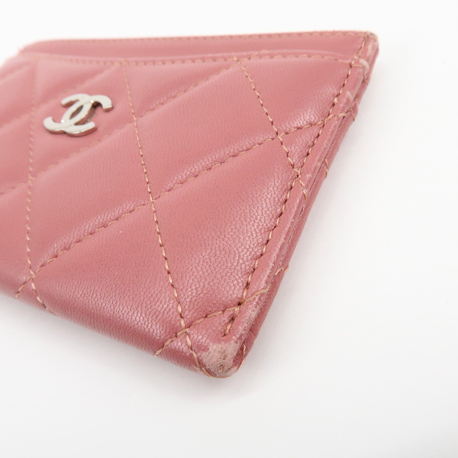 CHANEL Matelasse COCO Mark Lamb Skin Classic Card Case Pink AP0213