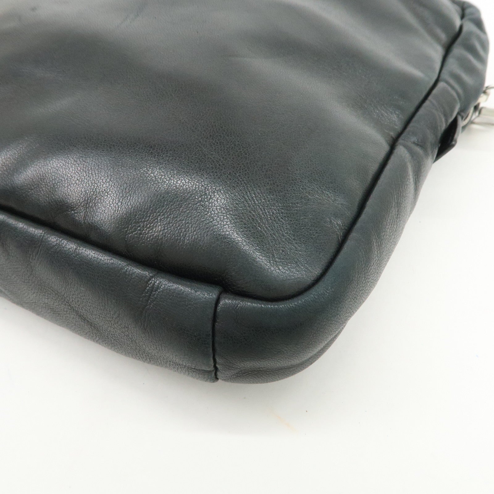 PRADA Triangle Logo Lamb Skin Canvas Shoulder Crossbody Bag Black