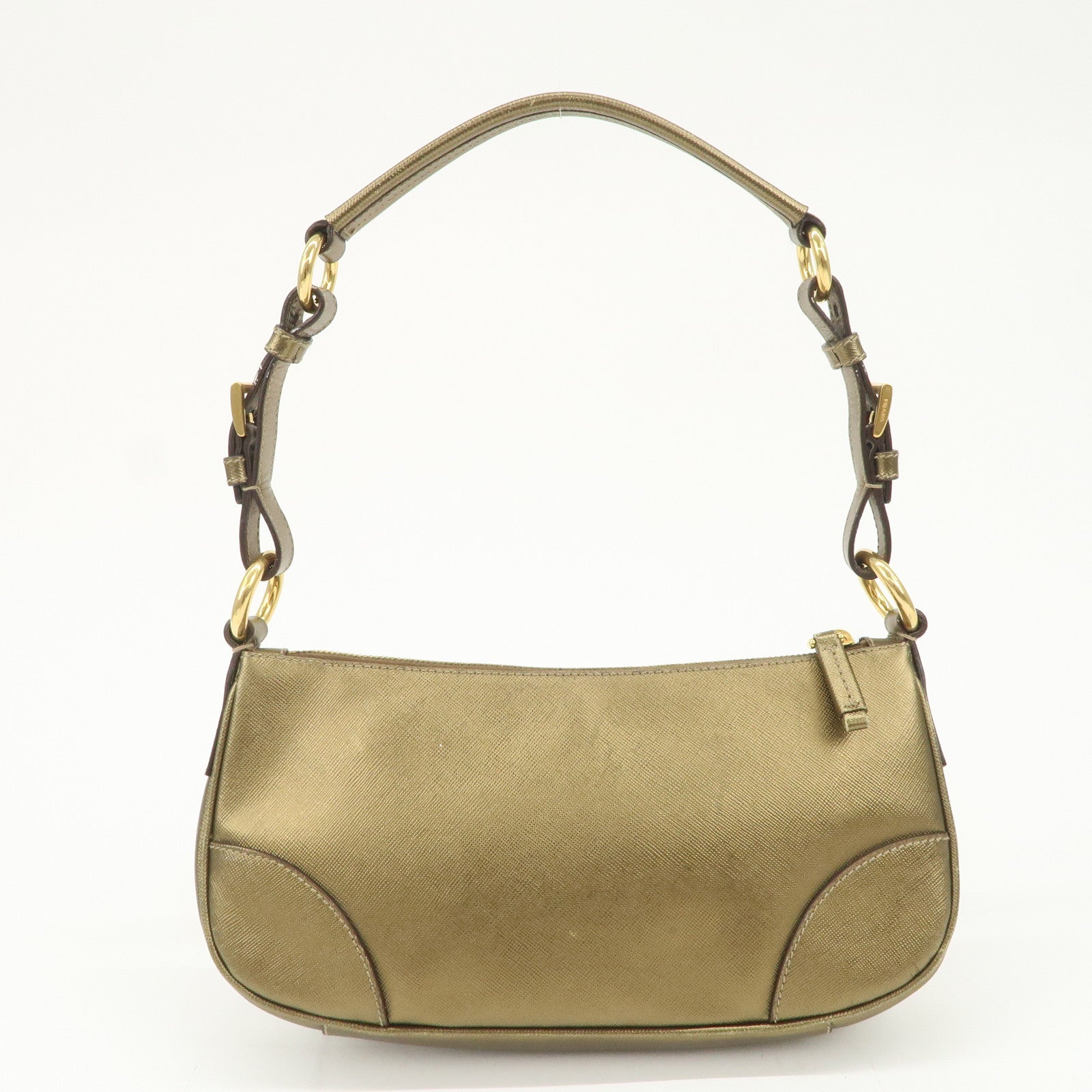 PRADA Triangle Logo Saffiano Leather Shoulder Bag Hand Bag Gold