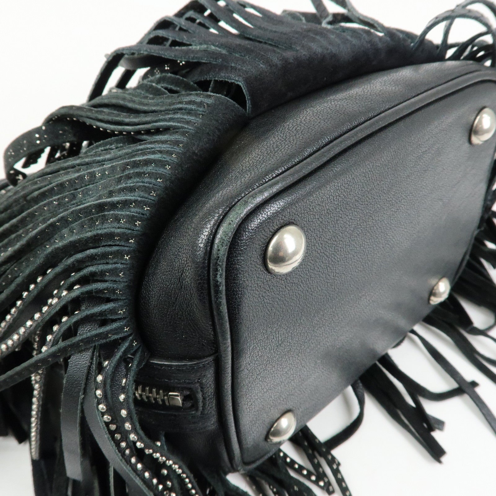 SAINT LAURENT PARIS Leather Fringe Shoulder Bag Black 357603