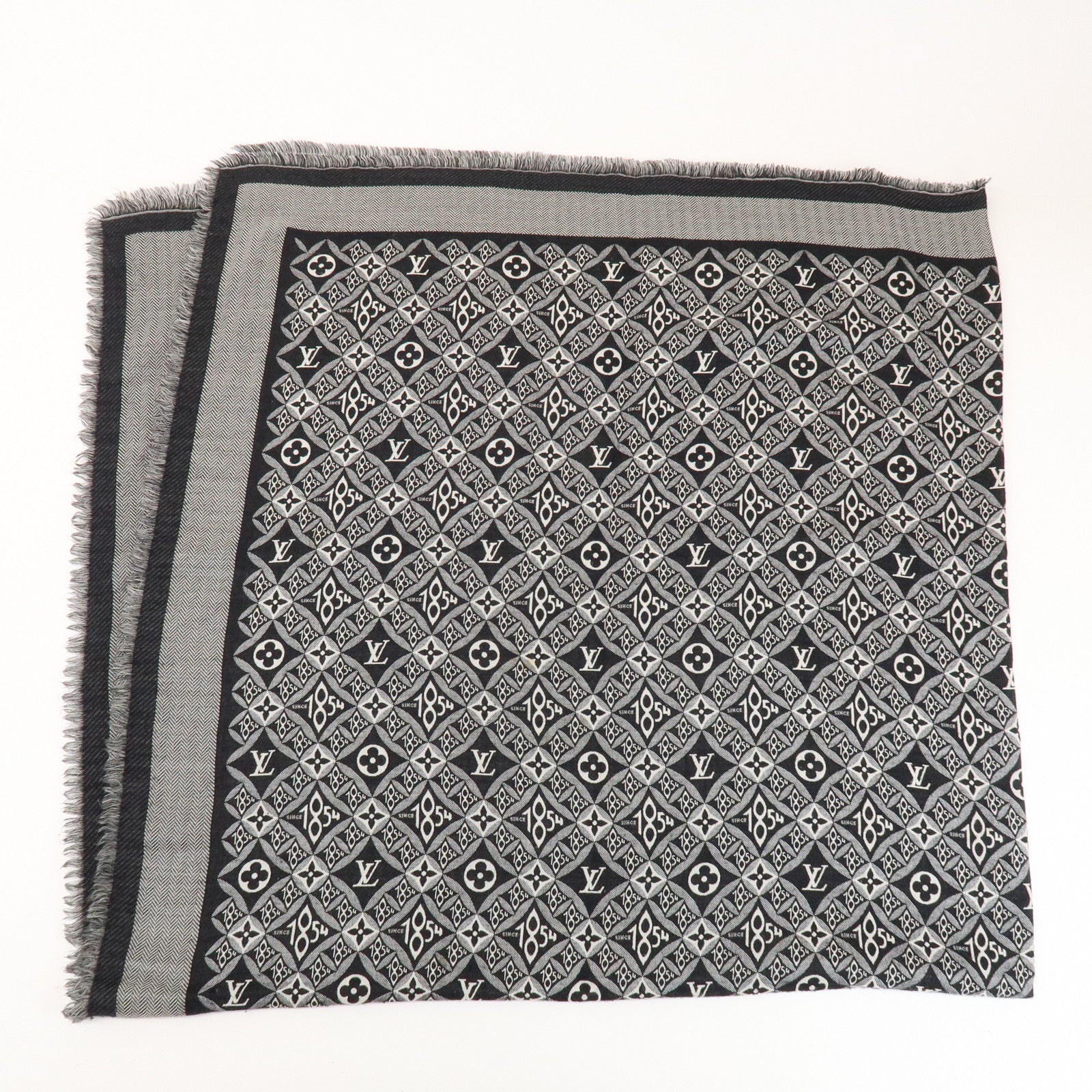 Louis Vuitton Monogram SINCE 1854 Silk Wool Scarf Black MP2821