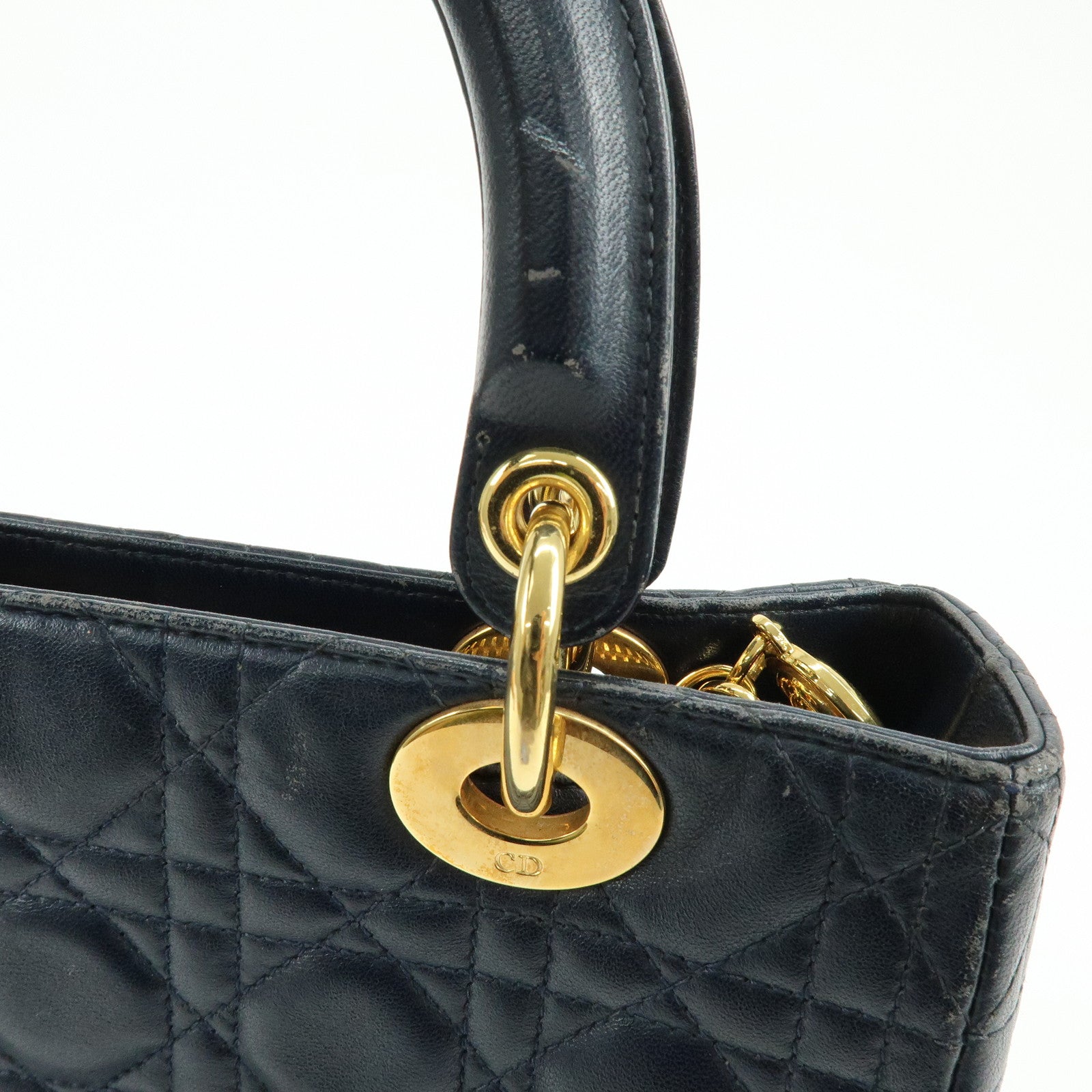 Christian Dior Lady Dior Cannage Leather Hand Bag Navy