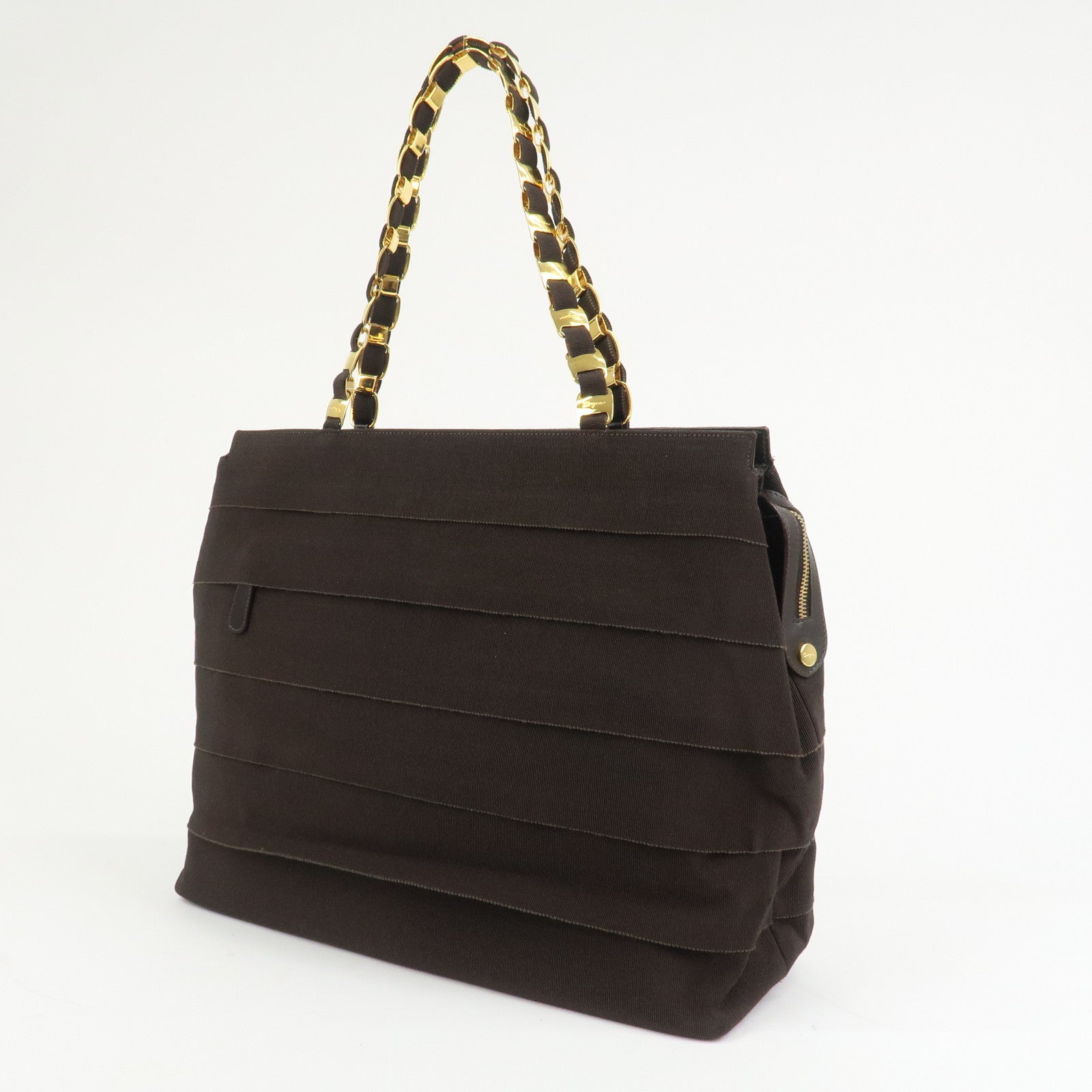 Ferragamo Vara Canvas Leather Shoulder Bag Tote Bag Brown