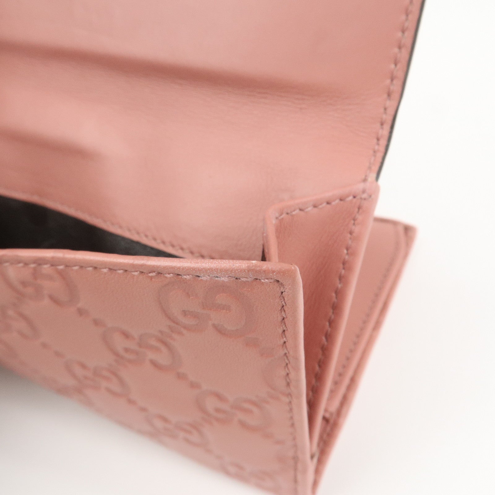 GUCCI Guccissima Leather Heart W Hook Bi-fold Wallet Pink 203550